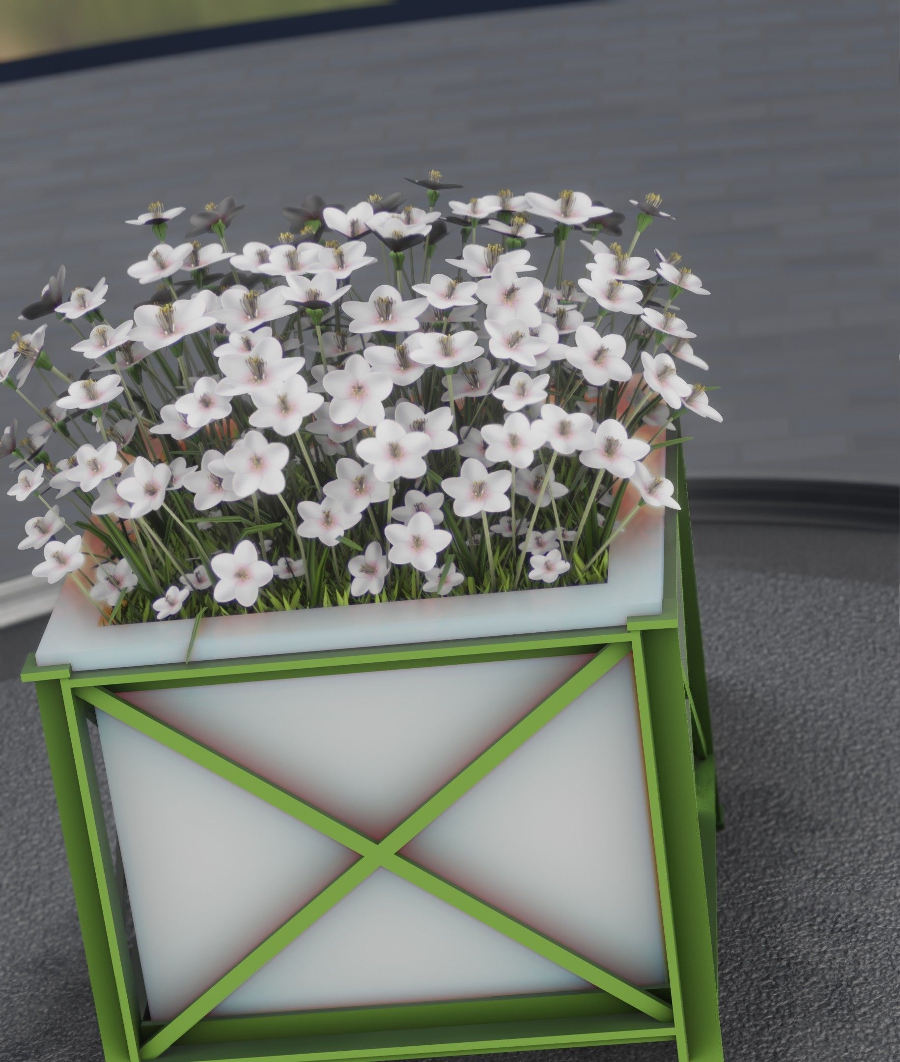 City Flower Pot with White Flowers - Object 3 Low-poly 3D model_48