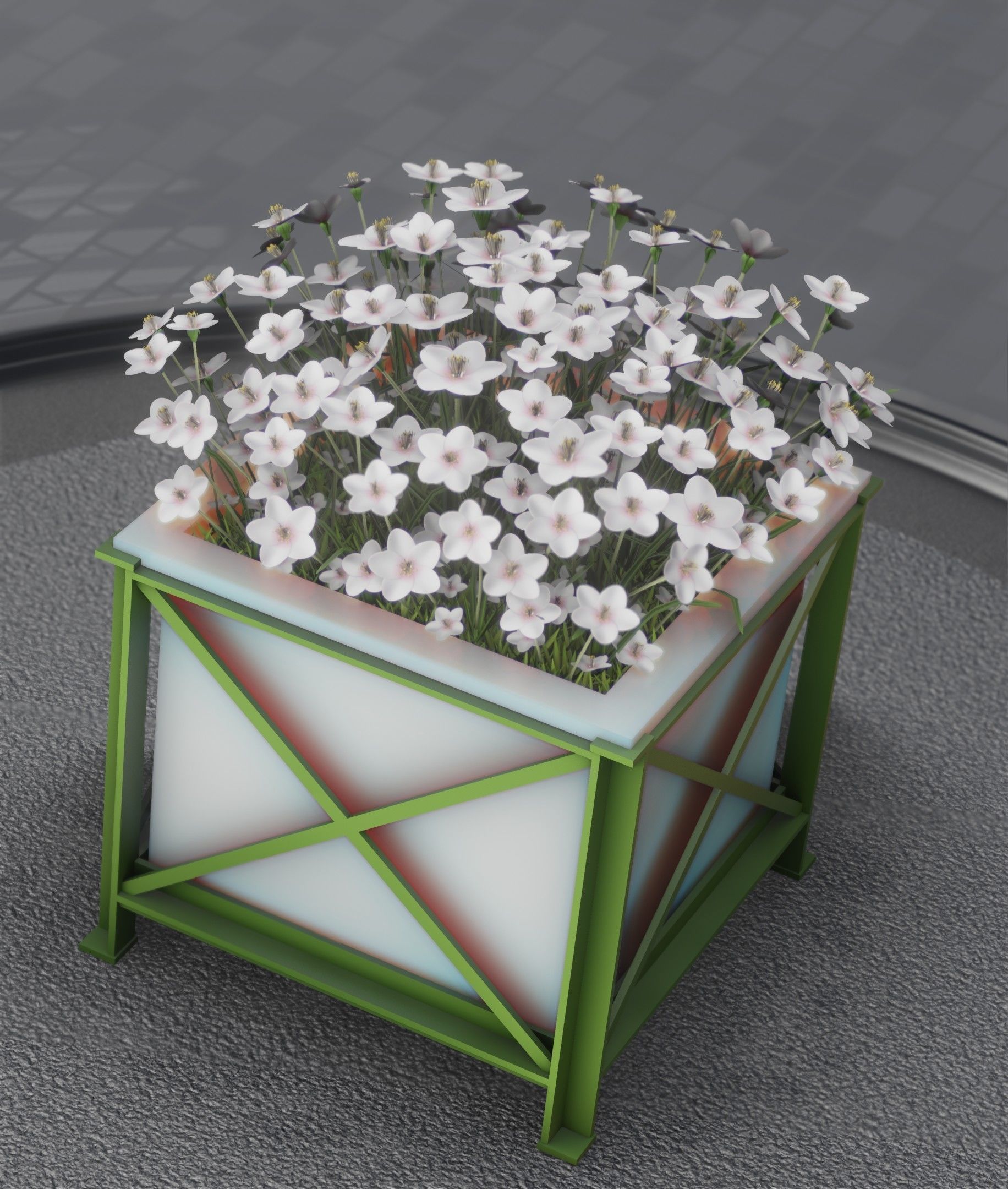 City Flower Pot with White Flowers - Object 3 Low-poly 3D model_21