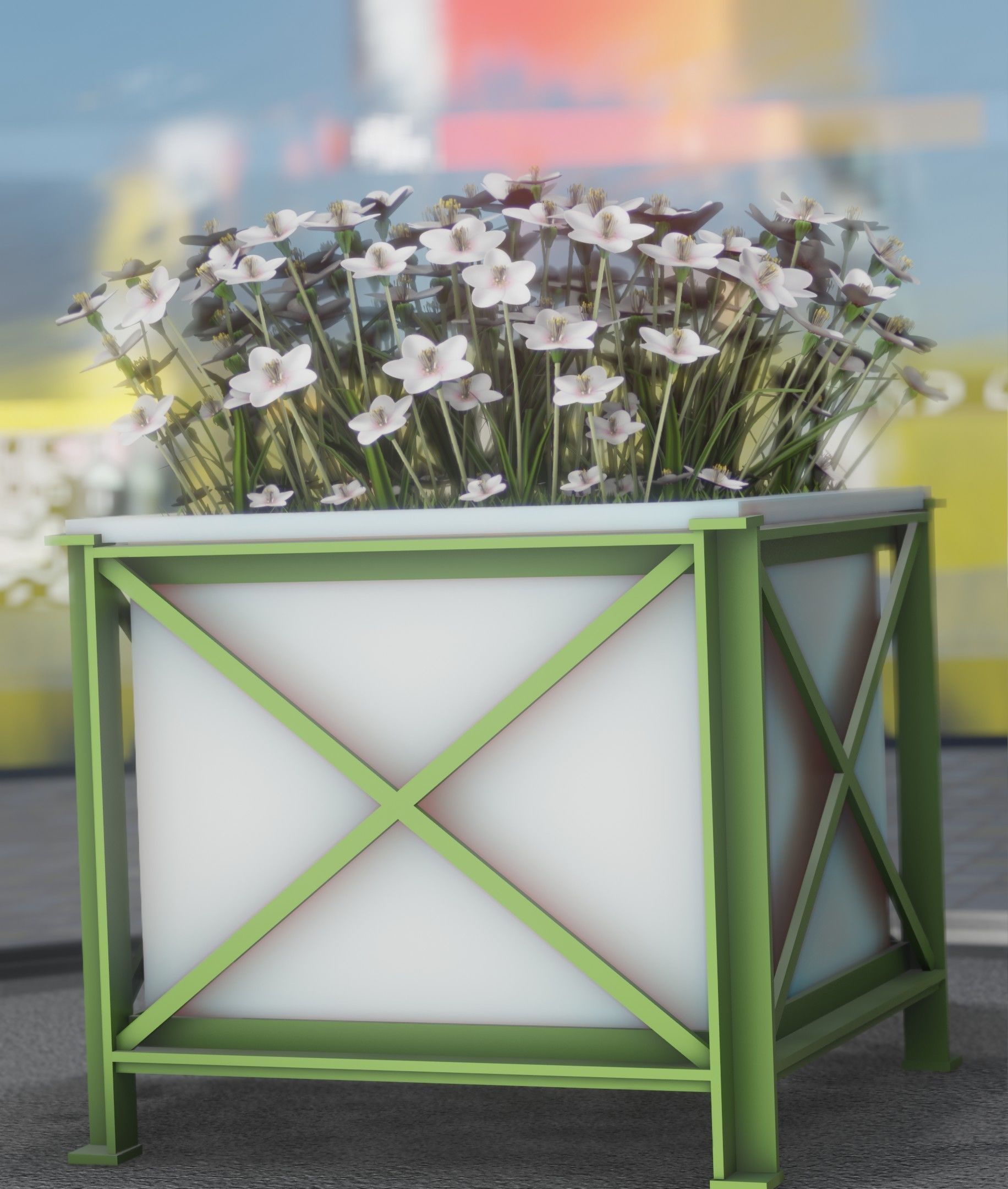 City Flower Pot with White Flowers - Object 3 Low-poly 3D model_40
