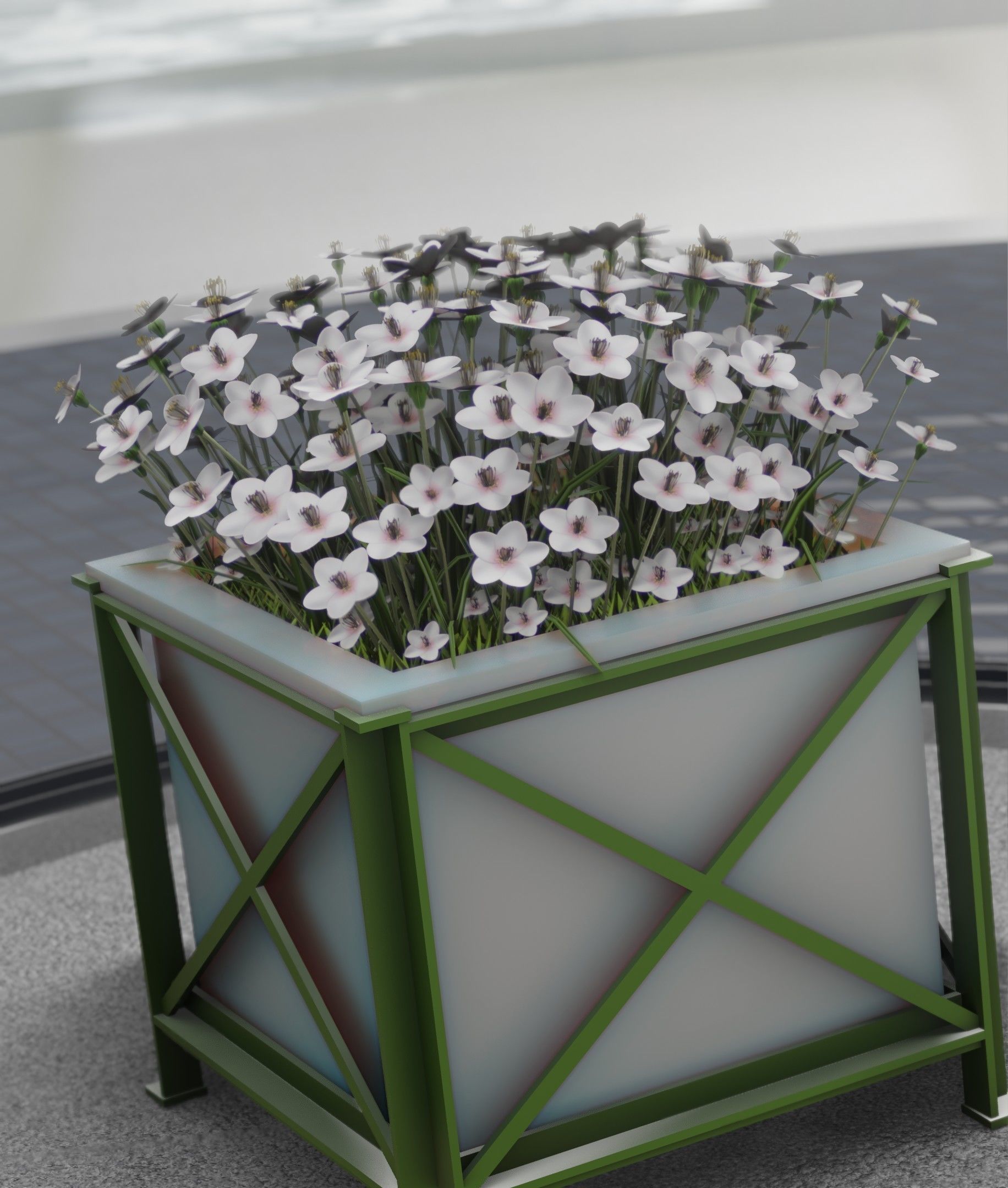 City Flower Pot with White Flowers - Object 3 Low-poly 3D model_44