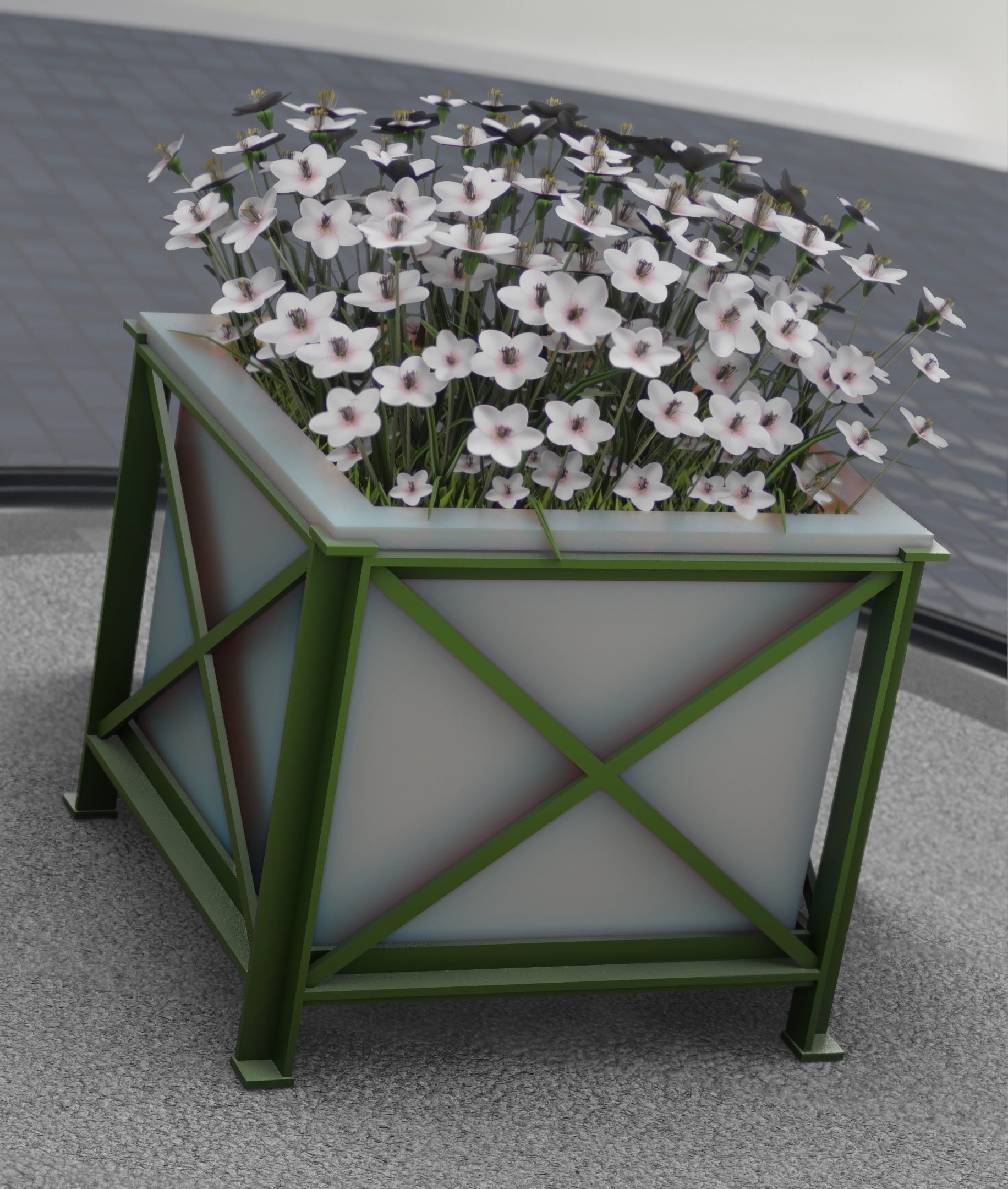 City Flower Pot with White Flowers - Object 3 Low-poly 3D model_29