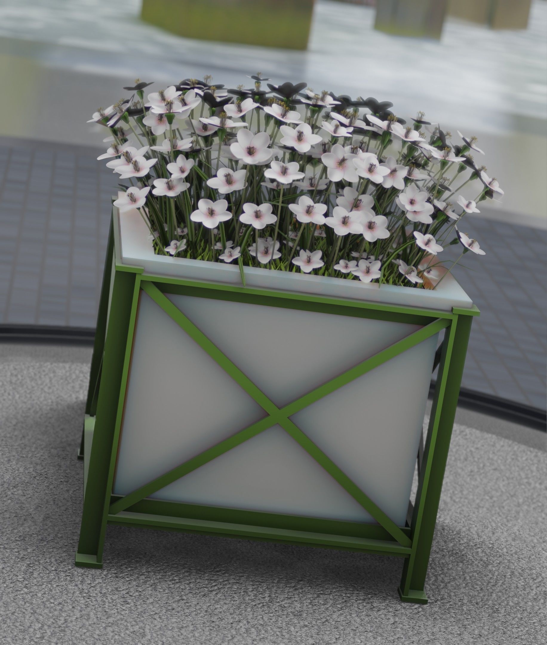 City Flower Pot with White Flowers - Object 3 Low-poly 3D model_30