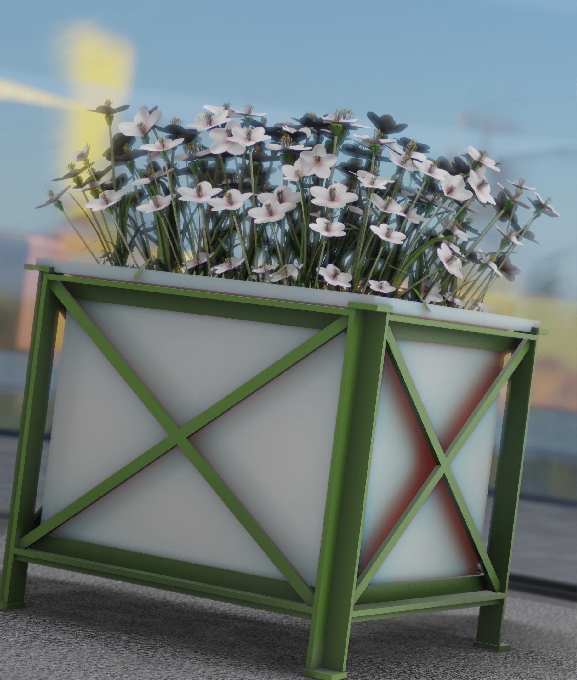 City Flower Pot with White Flowers - Object 3 Low-poly 3D model_32