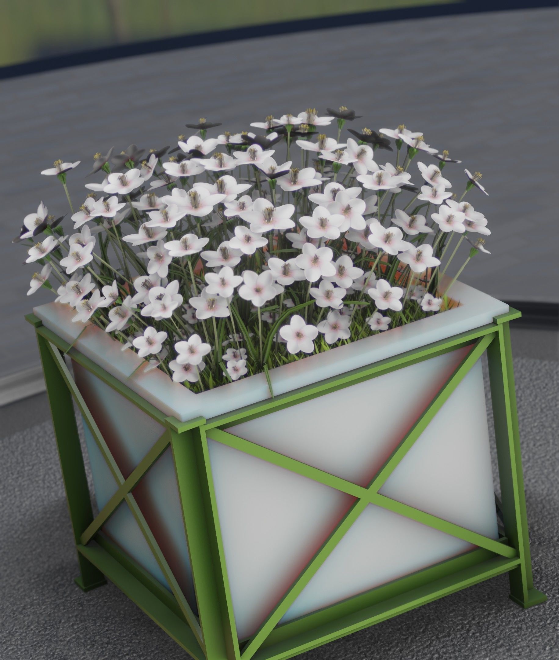 City Flower Pot with White Flowers - Object 3 Low-poly 3D model_47
