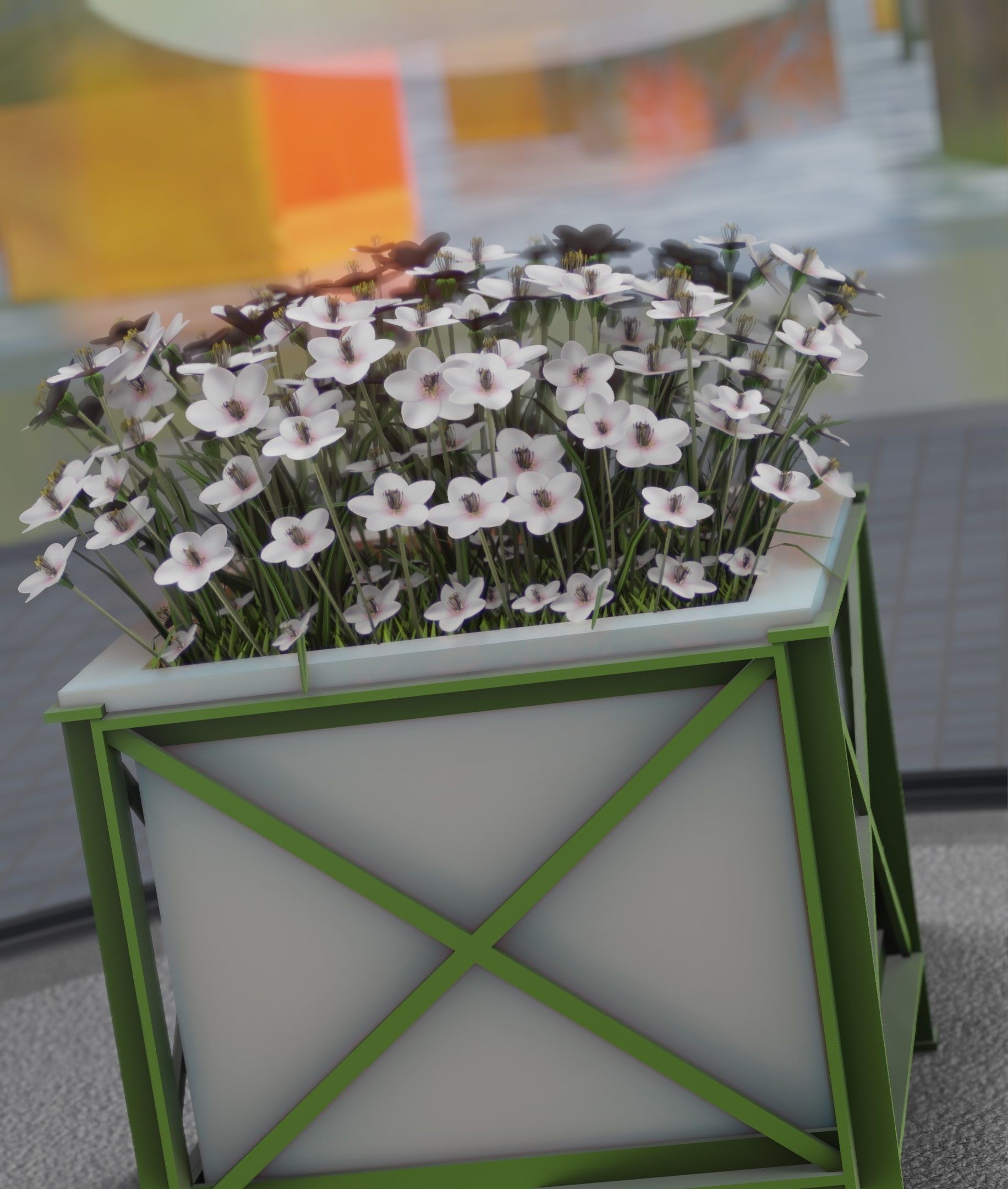 City Flower Pot with White Flowers - Object 3 Low-poly 3D model_11