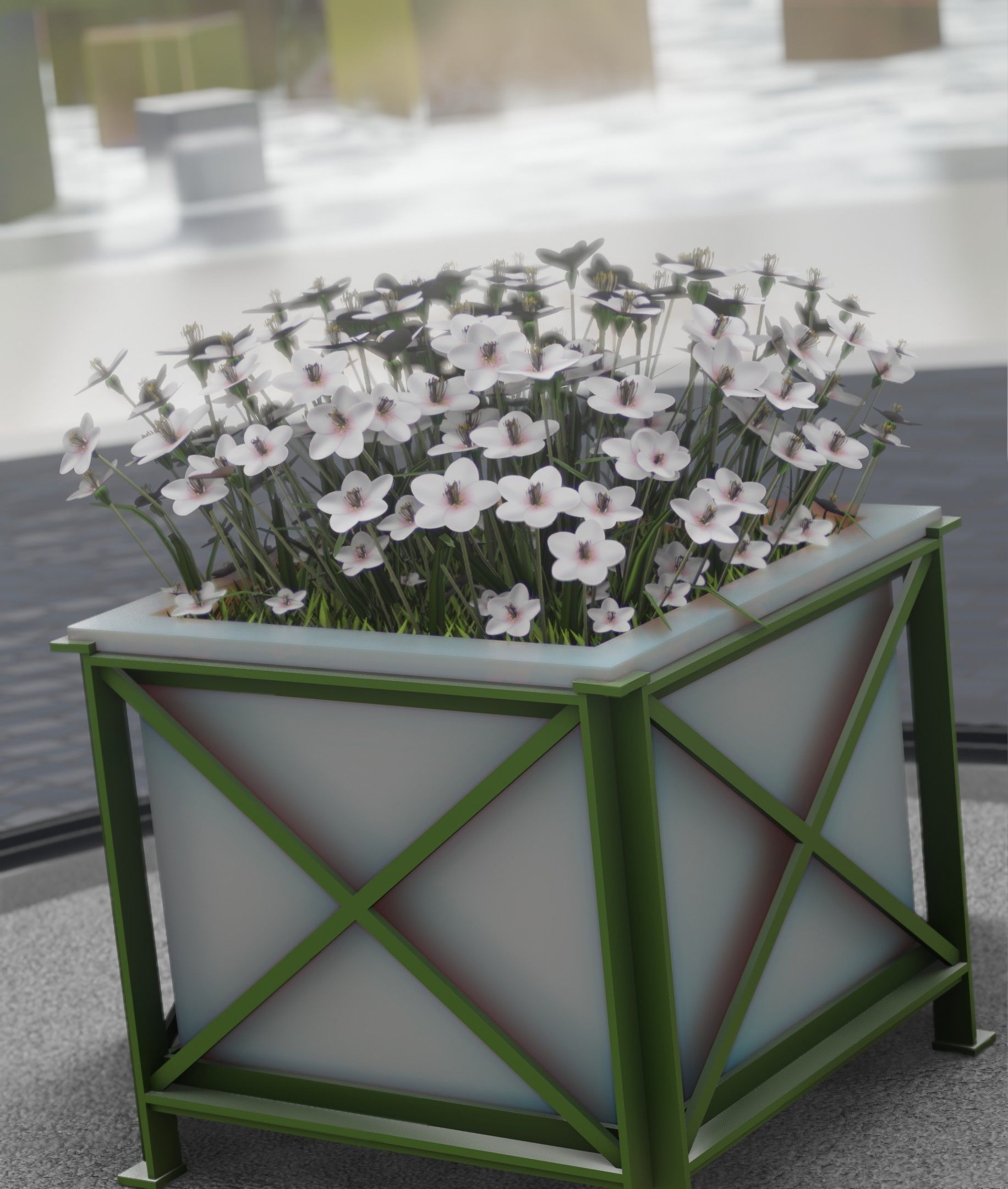 City Flower Pot with White Flowers - Object 3 Low-poly 3D model_43