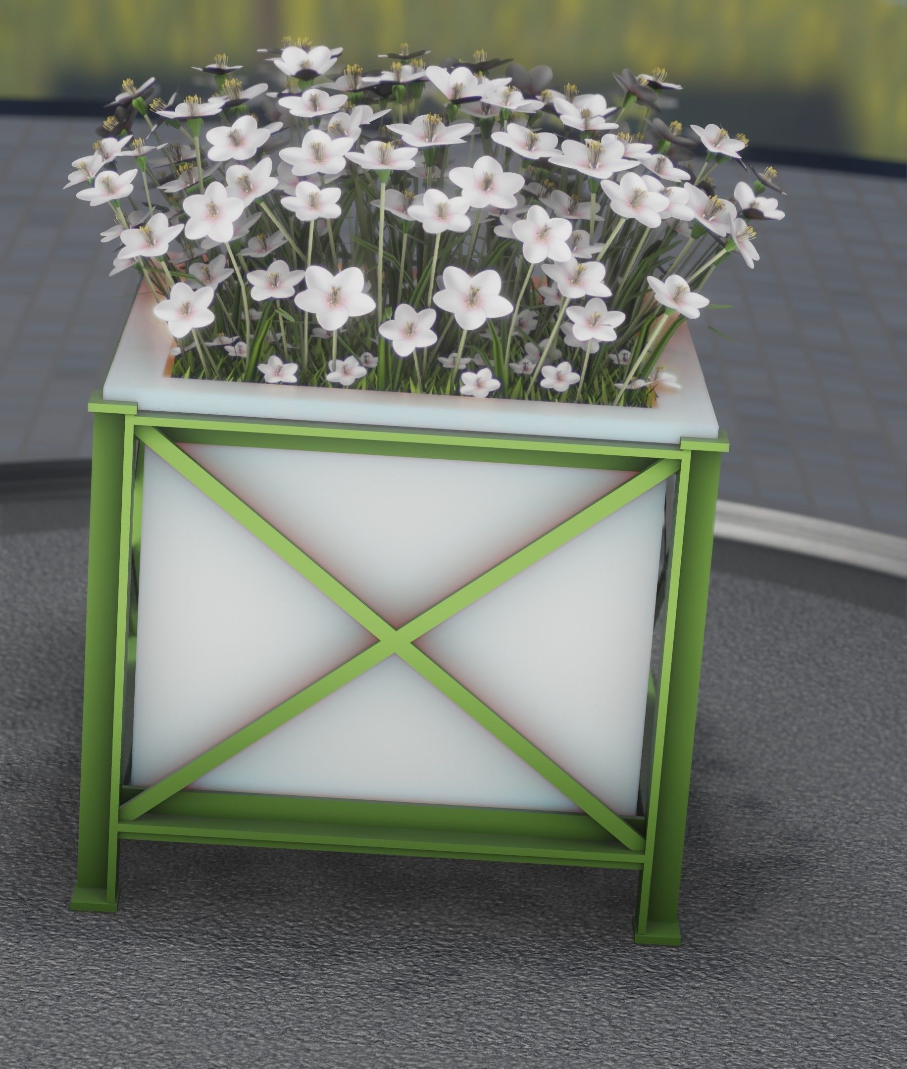 City Flower Pot with White Flowers - Object 3 Low-poly 3D model_6