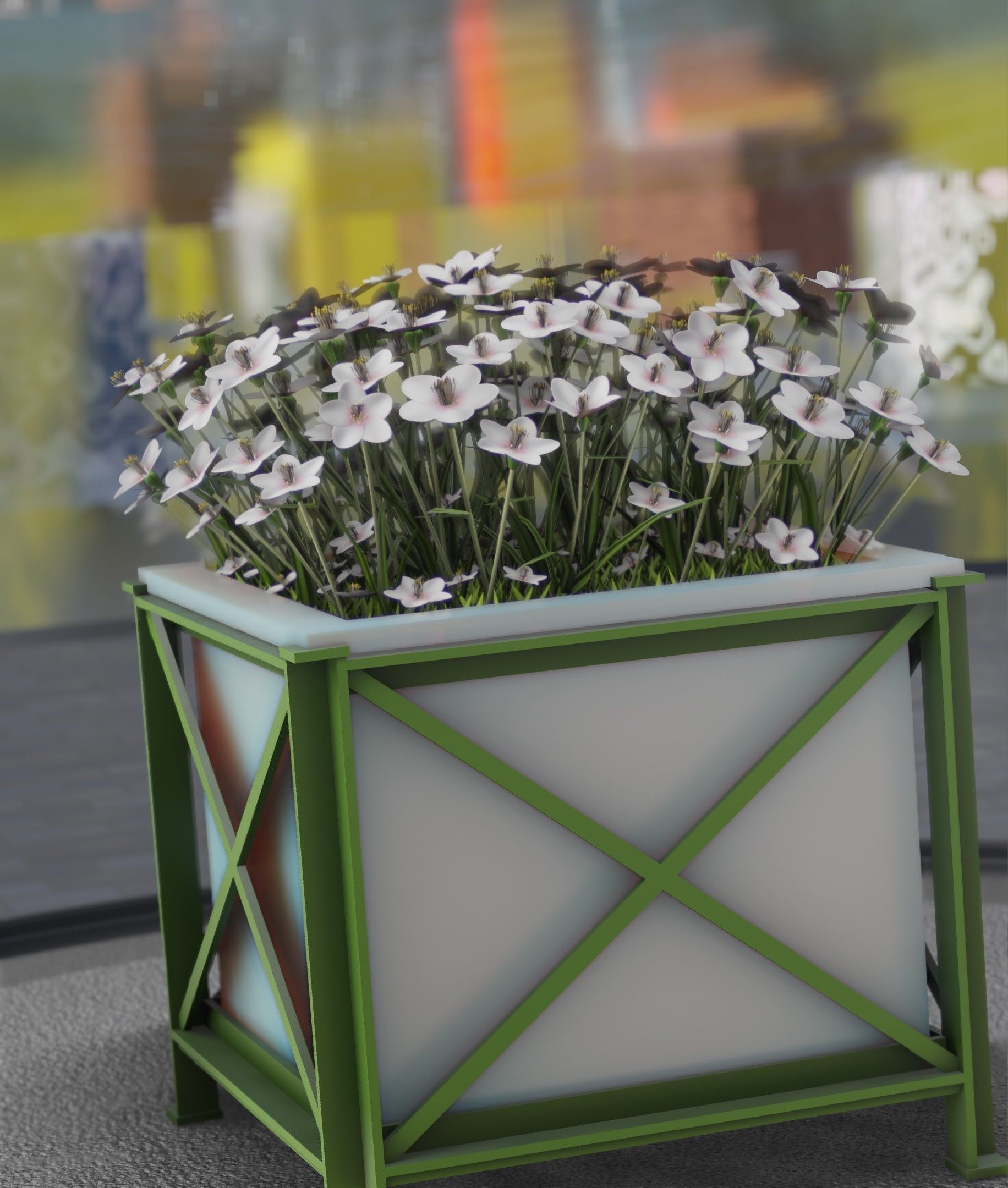 City Flower Pot with White Flowers - Object 3 Low-poly 3D model_41