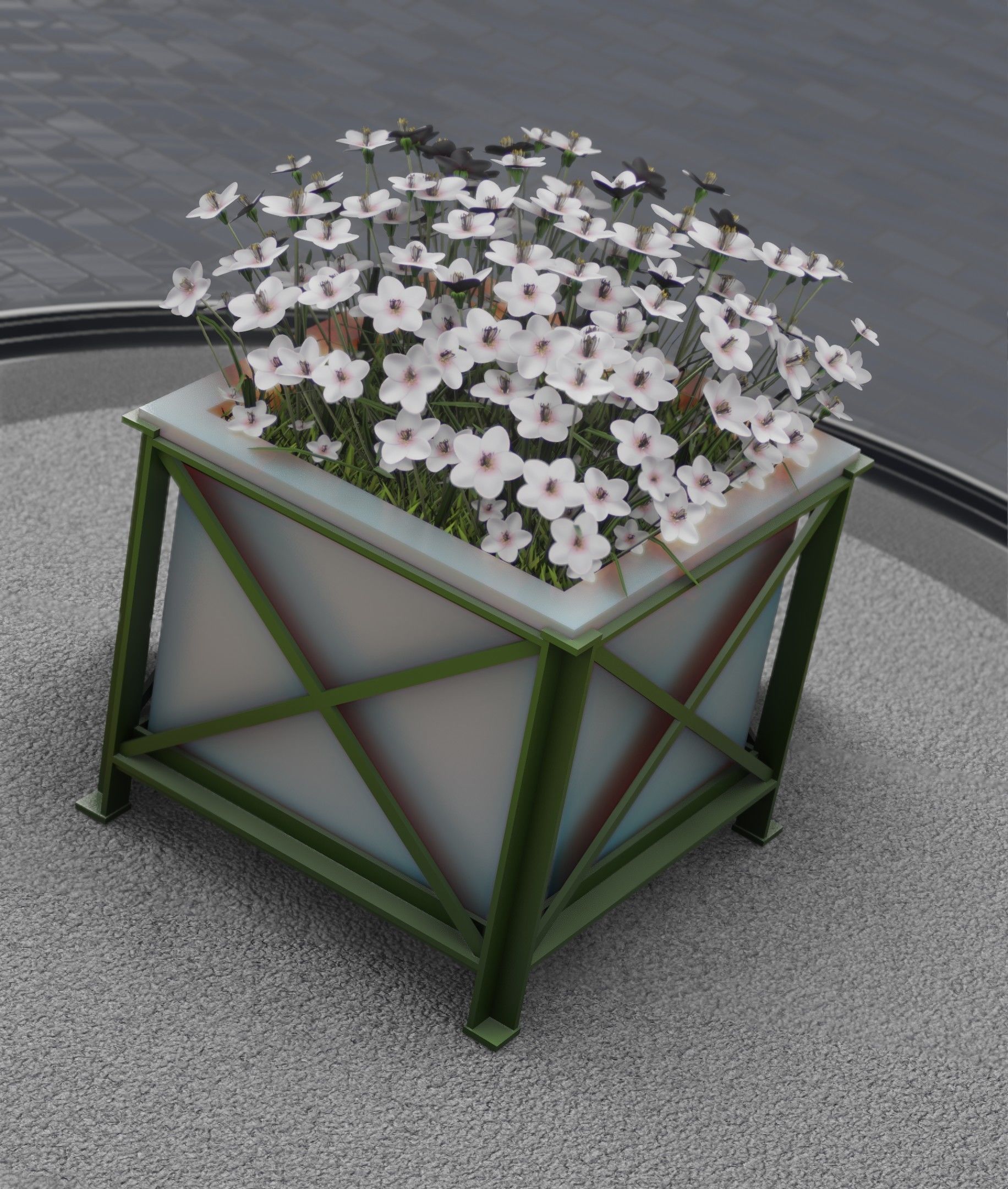 City Flower Pot with White Flowers - Object 3 Low-poly 3D model_27