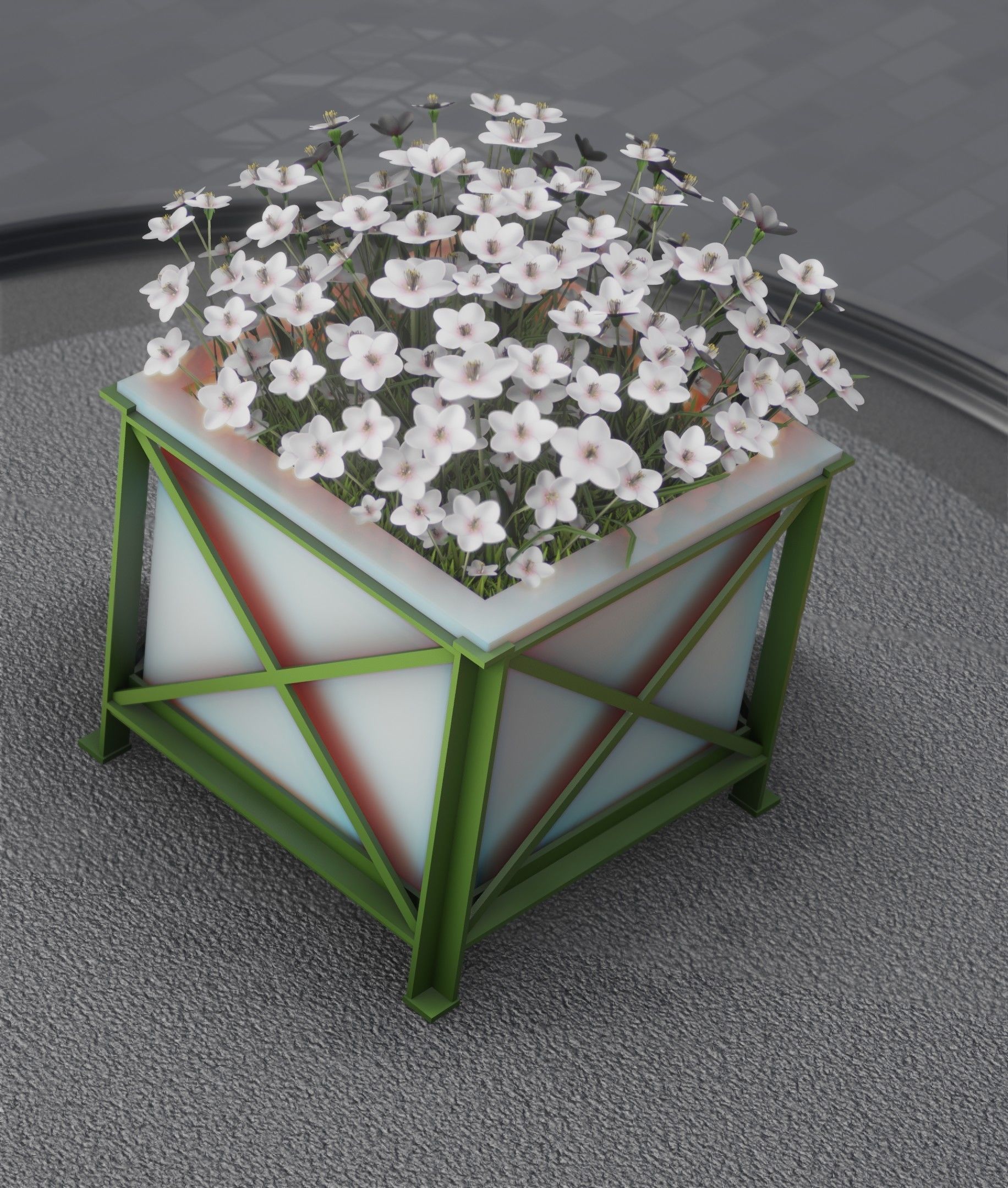 City Flower Pot with White Flowers - Object 3 Low-poly 3D model_22