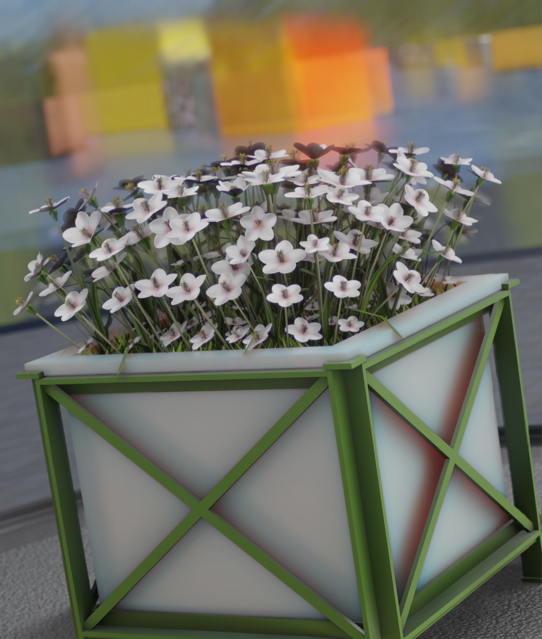 City Flower Pot with White Flowers - Object 3 Low-poly 3D model_12