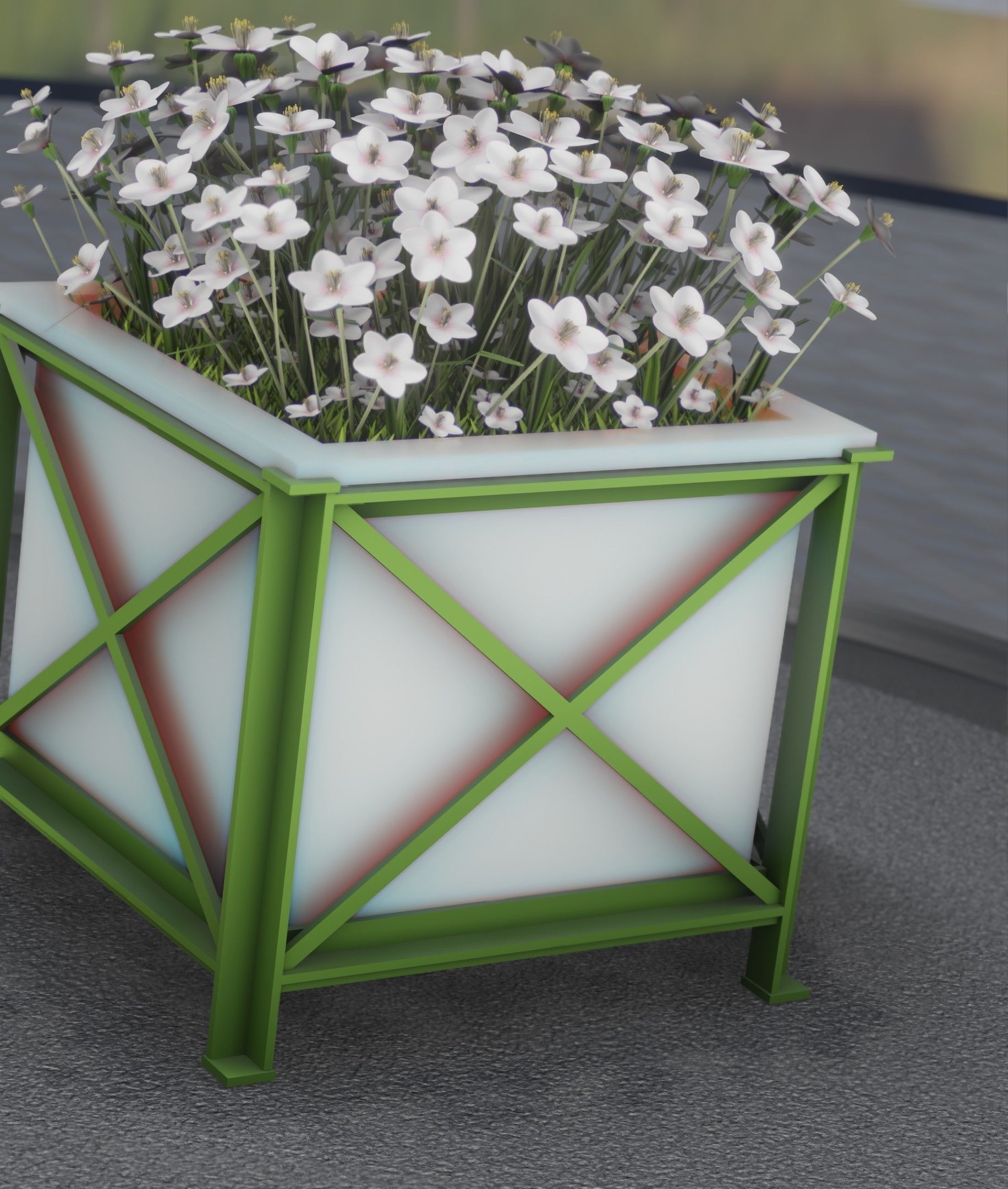 City Flower Pot with White Flowers - Object 3 Low-poly 3D model_5