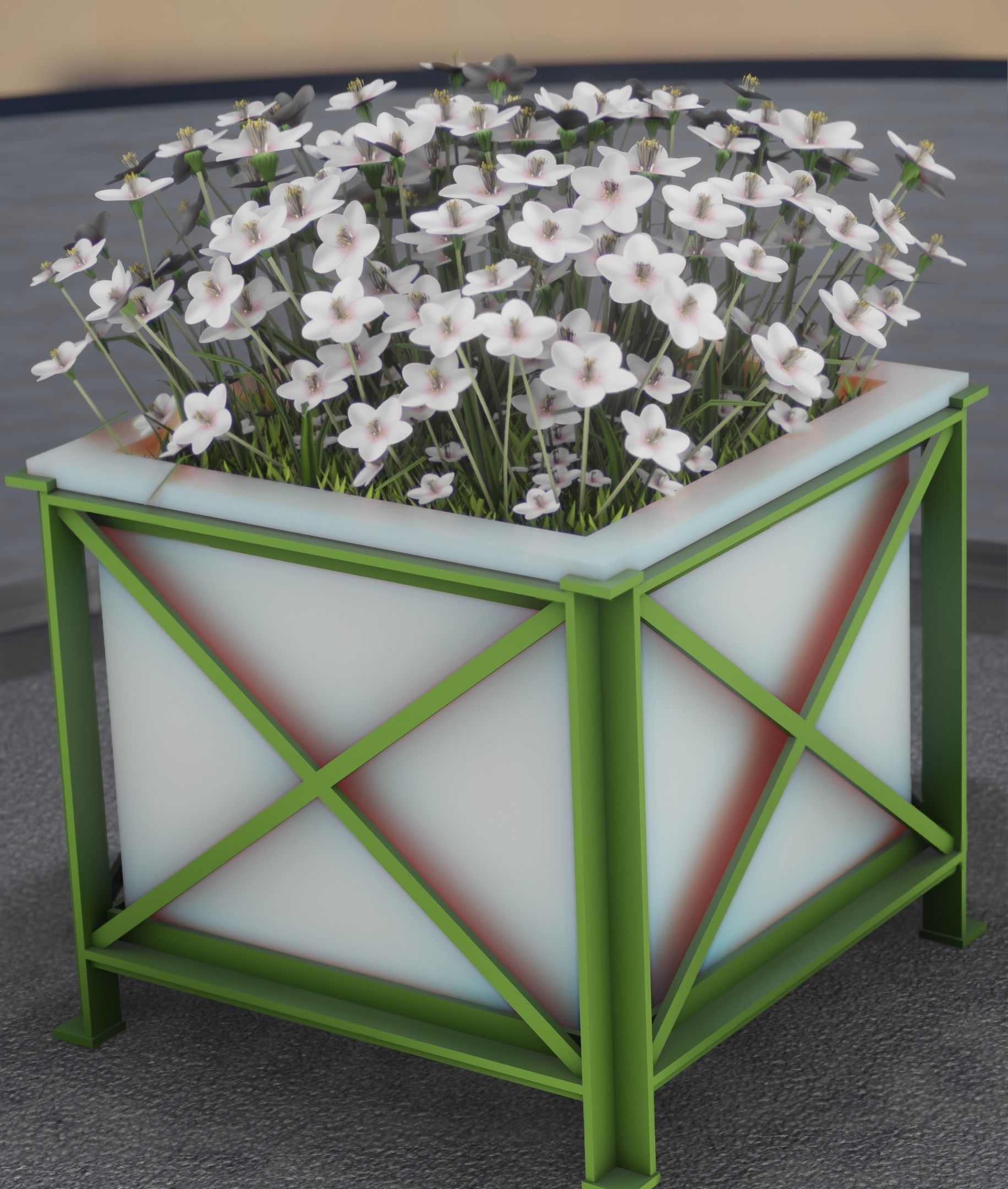 City Flower Pot with White Flowers - Object 3 Low-poly 3D model_16