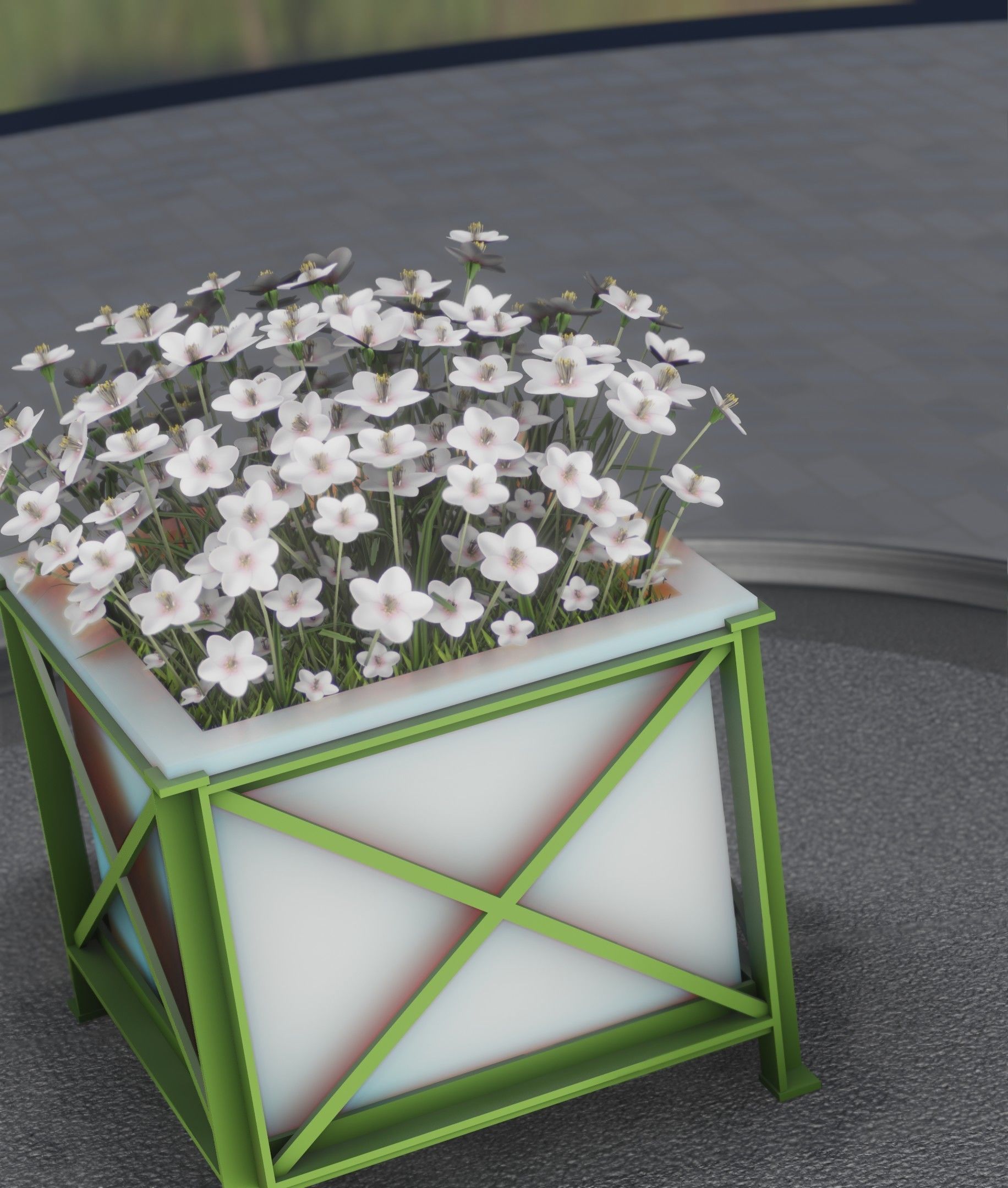 City Flower Pot with White Flowers - Object 3 Low-poly 3D model_50