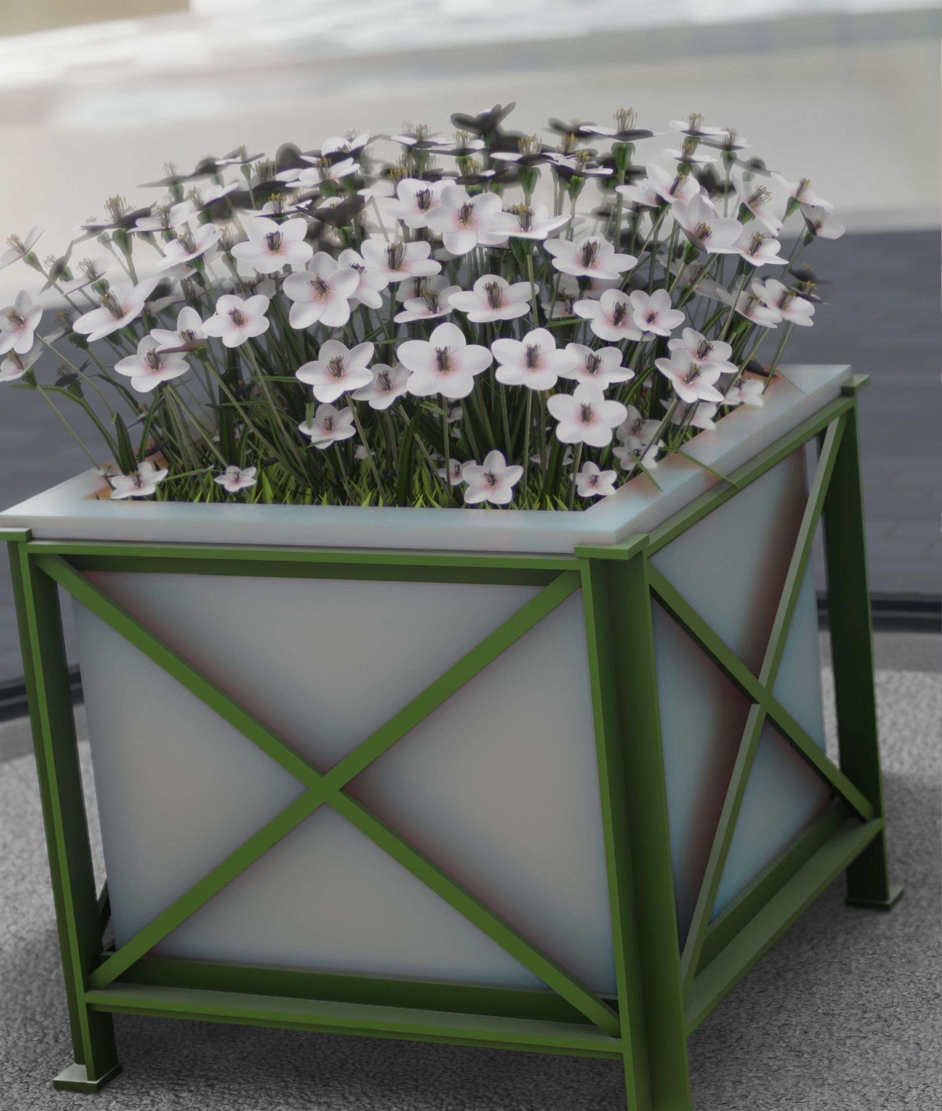 City Flower Pot with White Flowers - Object 3 Low-poly 3D model_10