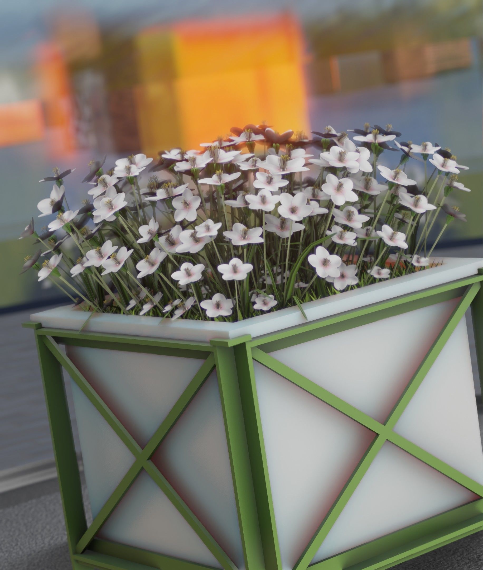 City Flower Pot with White Flowers - Object 3 Low-poly 3D model_13