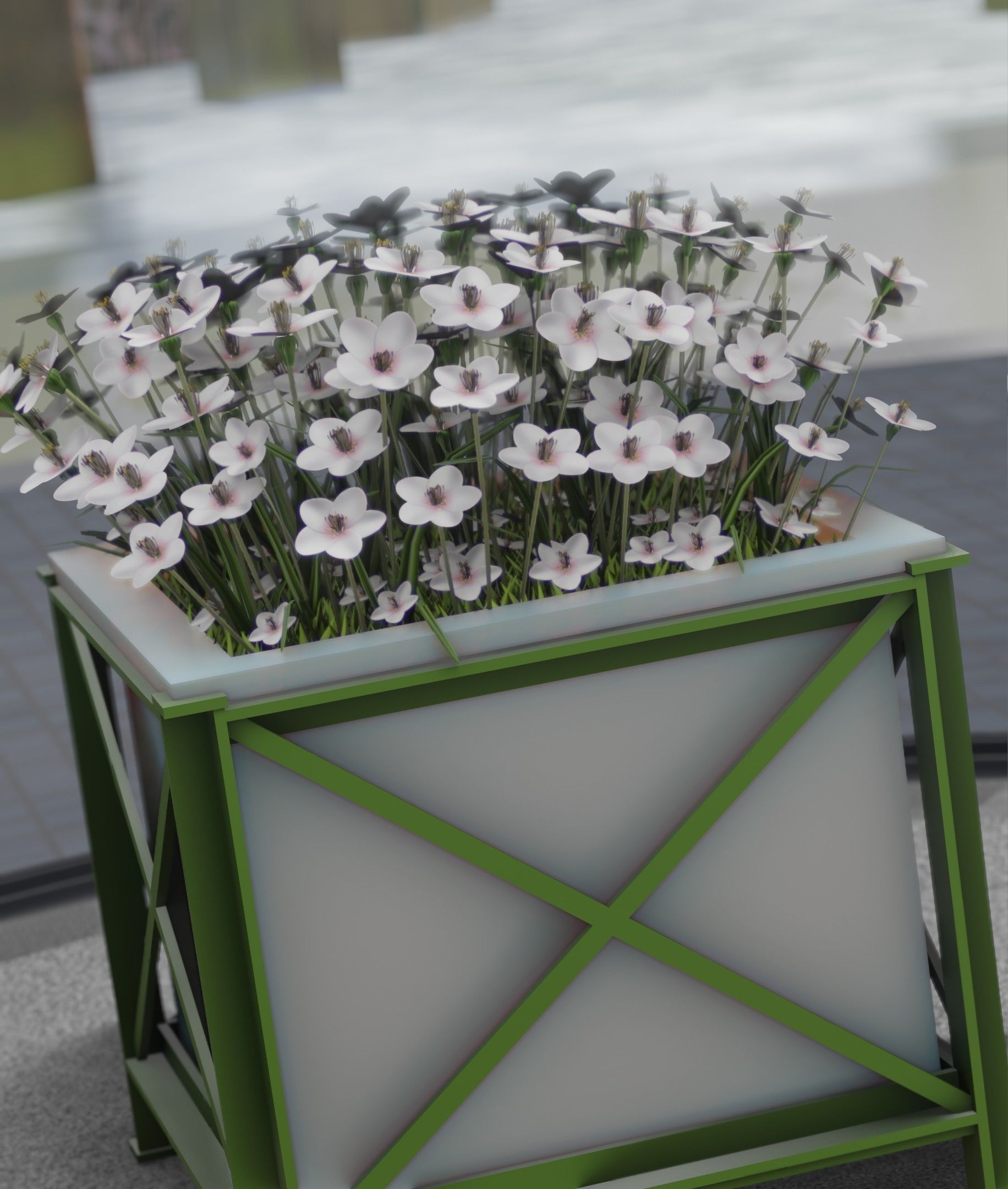City Flower Pot with White Flowers - Object 3 Low-poly 3D model_2