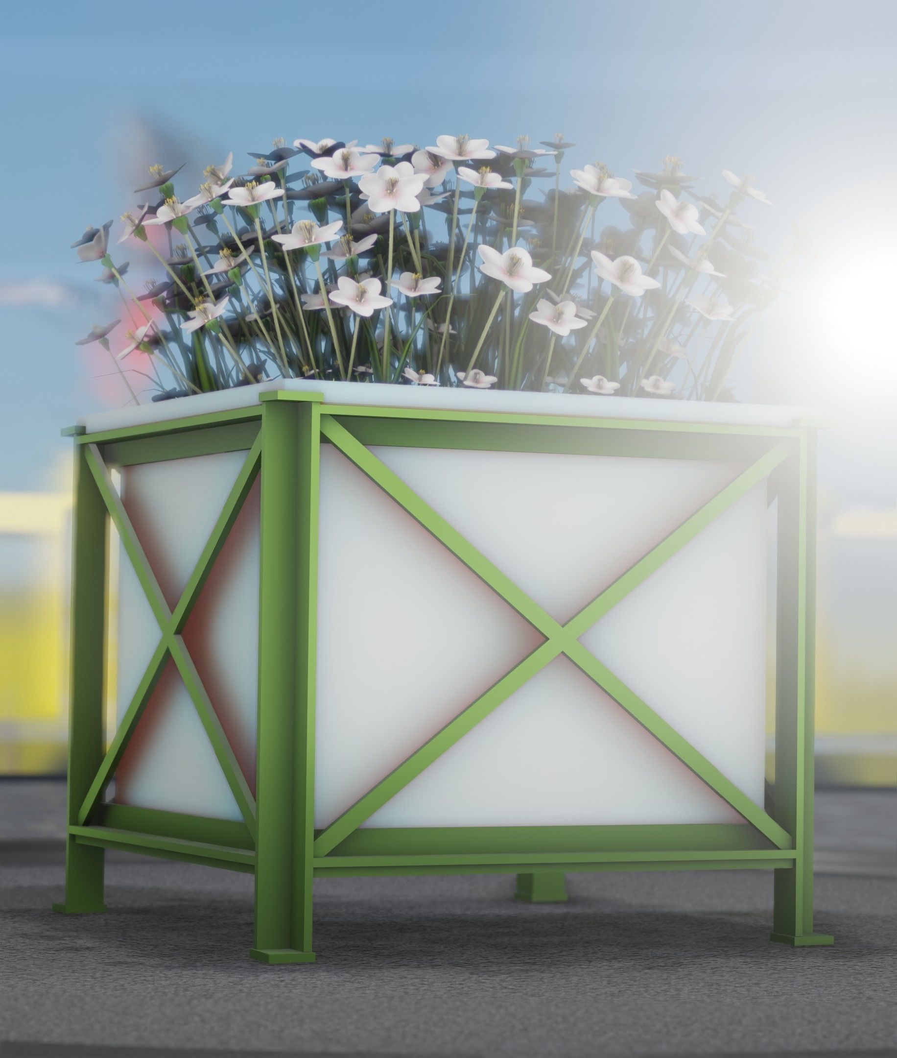 City Flower Pot with White Flowers - Object 3 Low-poly 3D model_38