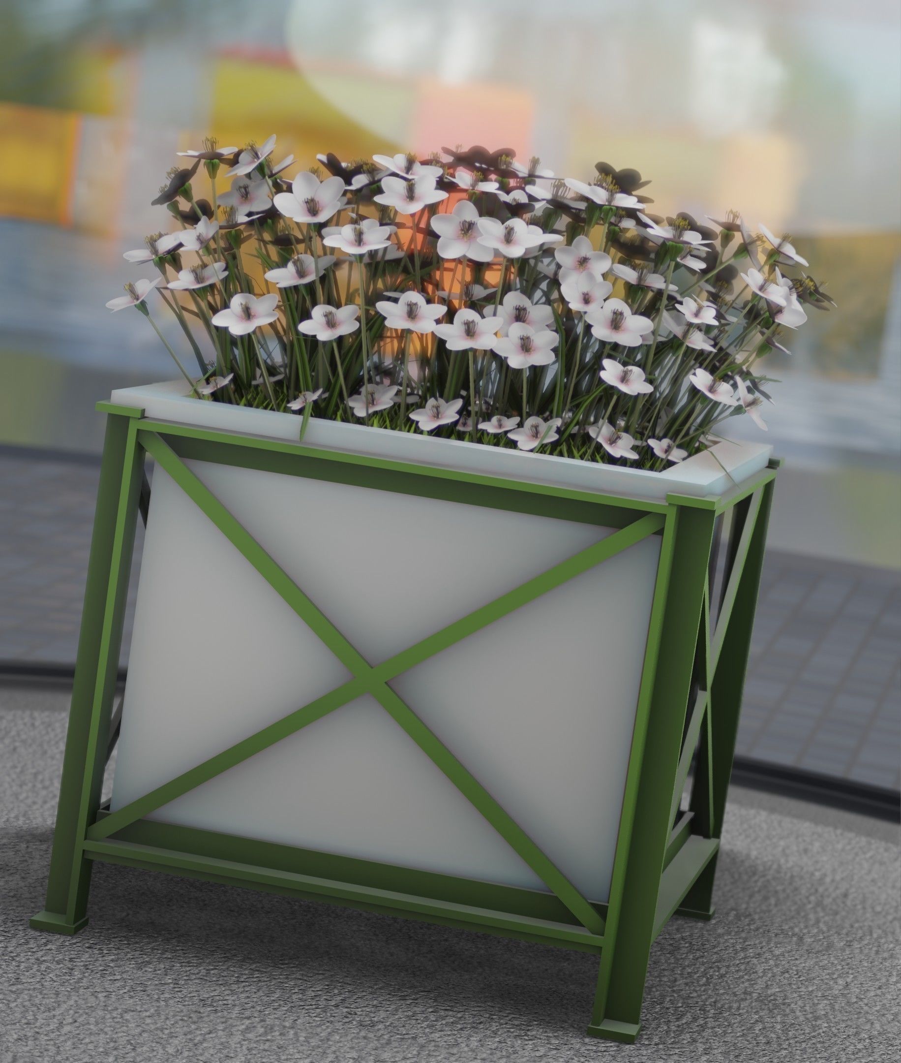 City Flower Pot with White Flowers - Object 3 Low-poly 3D model_31