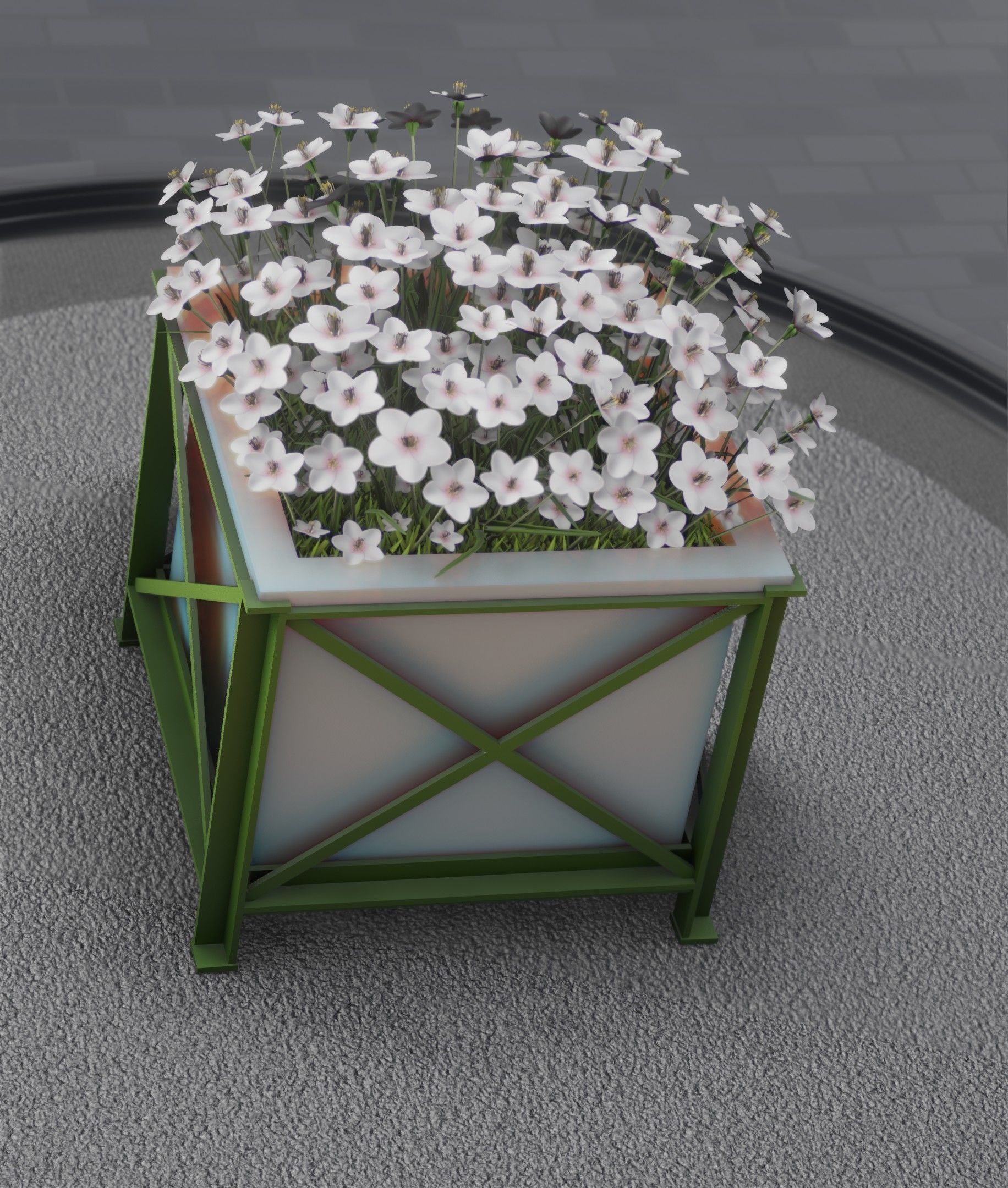 City Flower Pot with White Flowers - Object 3 Low-poly 3D model_24