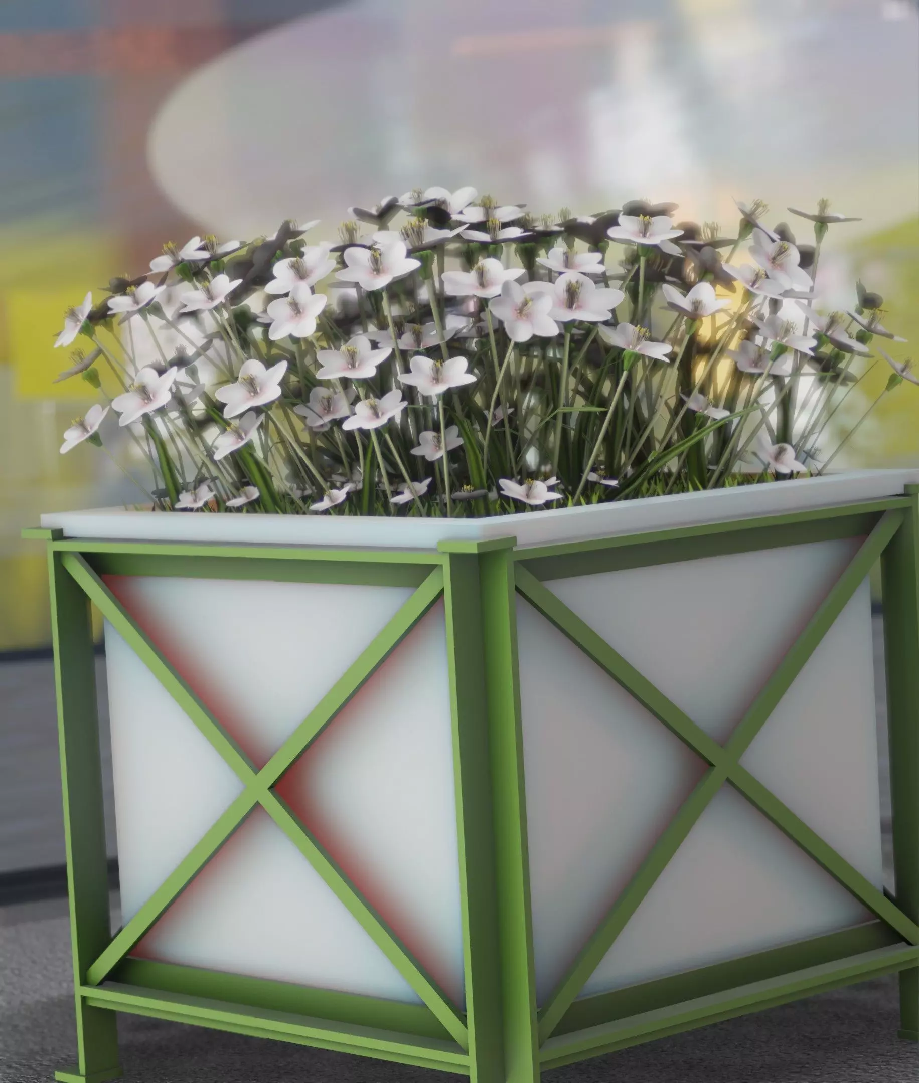 City Flower Pot with White Flowers - Object 3 Low-poly 3D model_0
