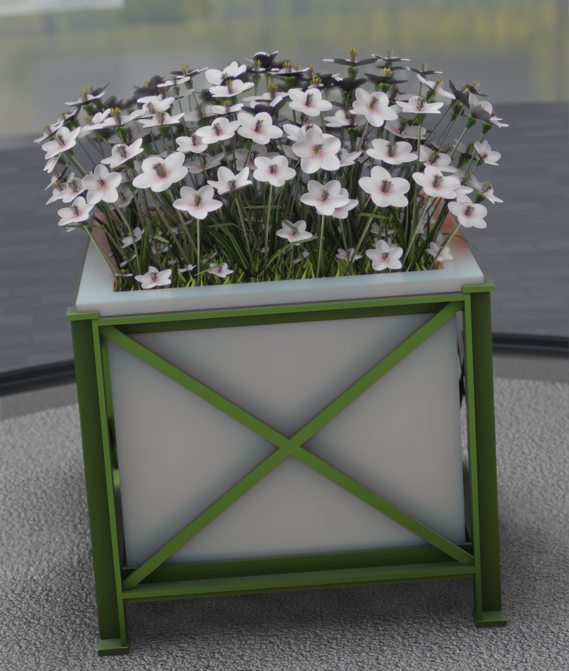 City Flower Pot with White Flowers - Object 3 Low-poly 3D model_9