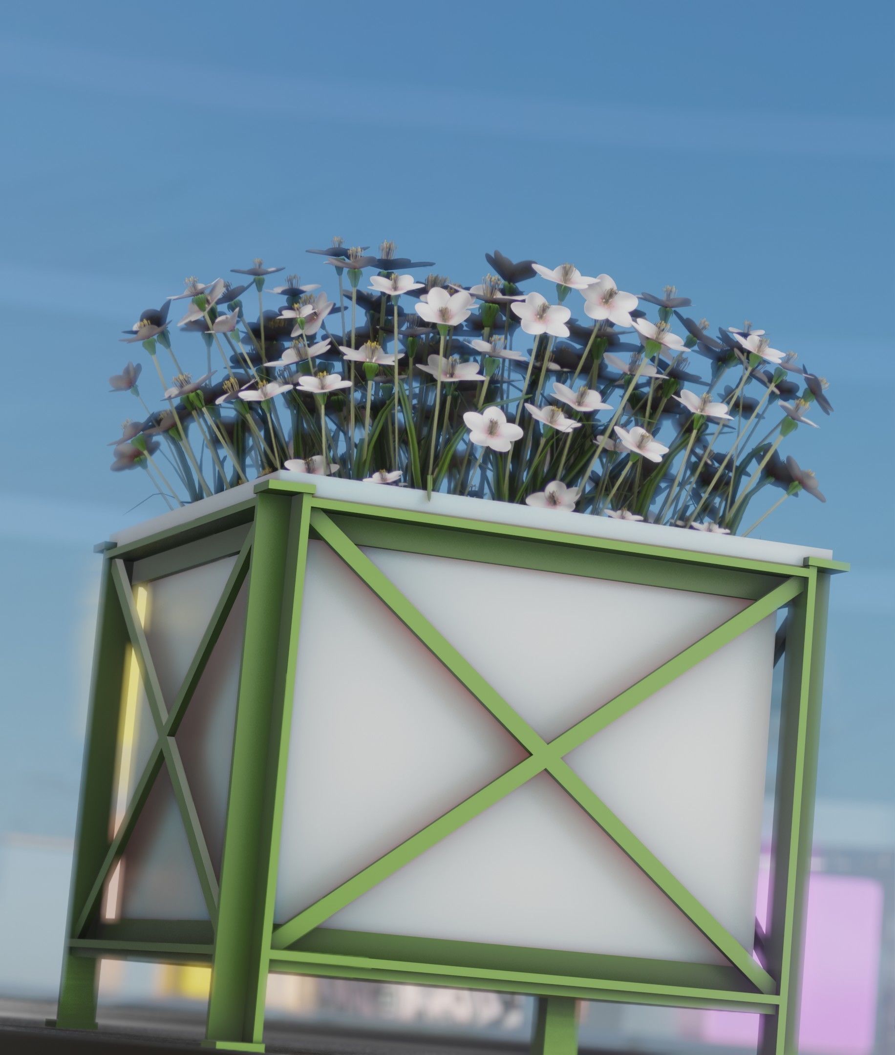 City Flower Pot with White Flowers - Object 3 Low-poly 3D model_34