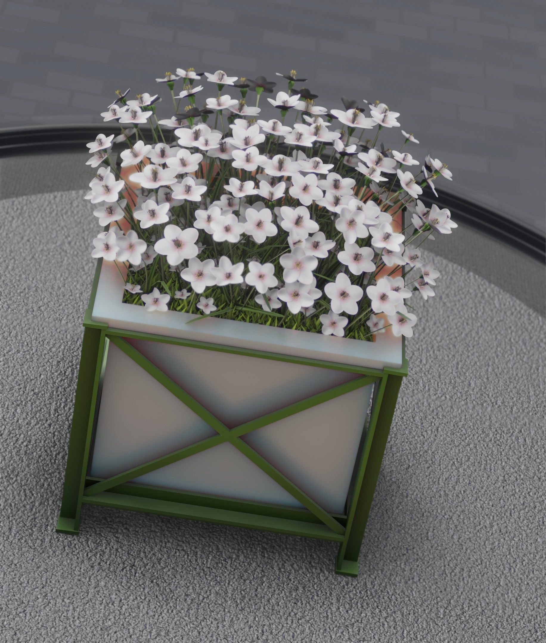 City Flower Pot with White Flowers - Object 3 Low-poly 3D model_25