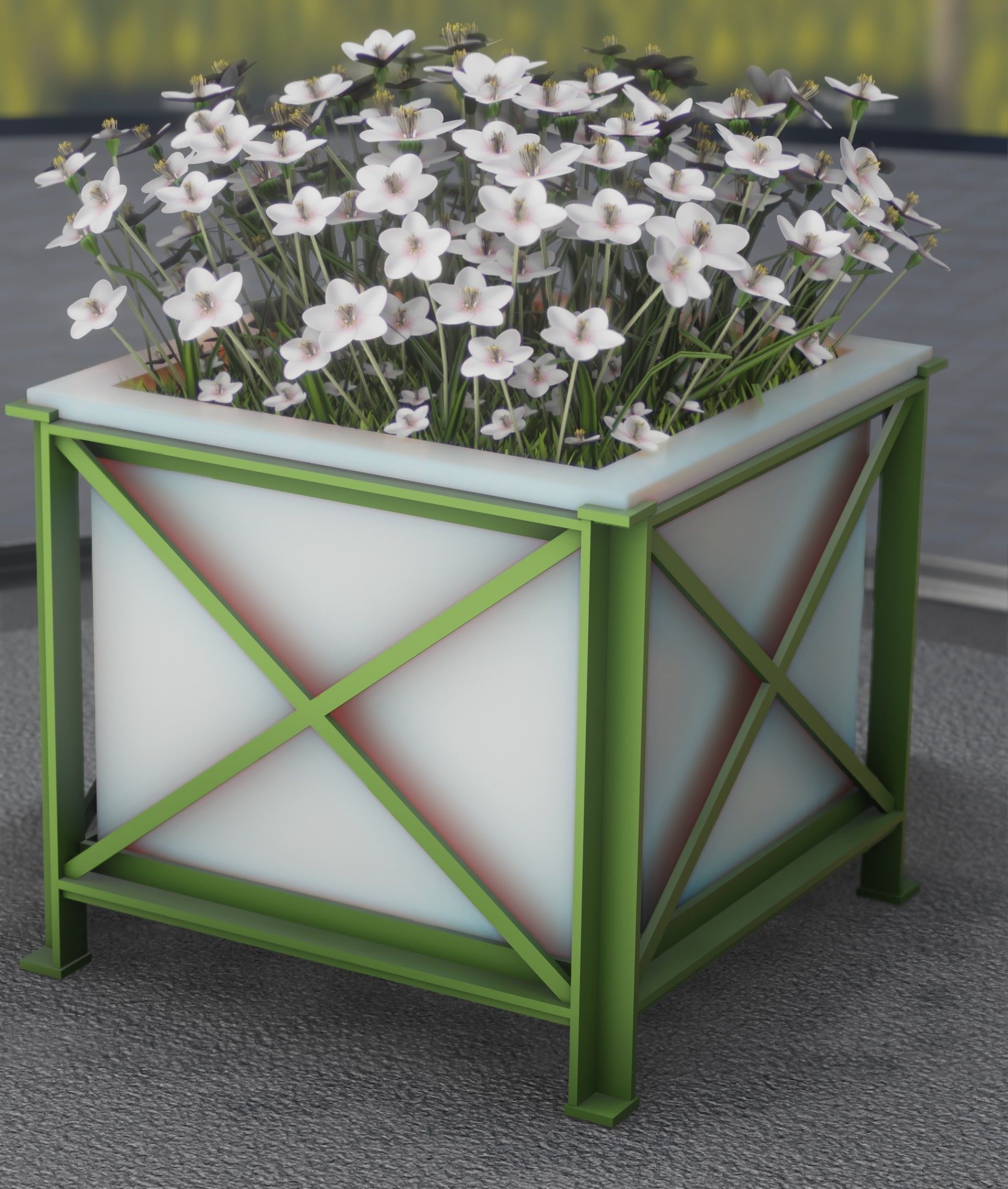 City Flower Pot with White Flowers - Object 3 Low-poly 3D model_7