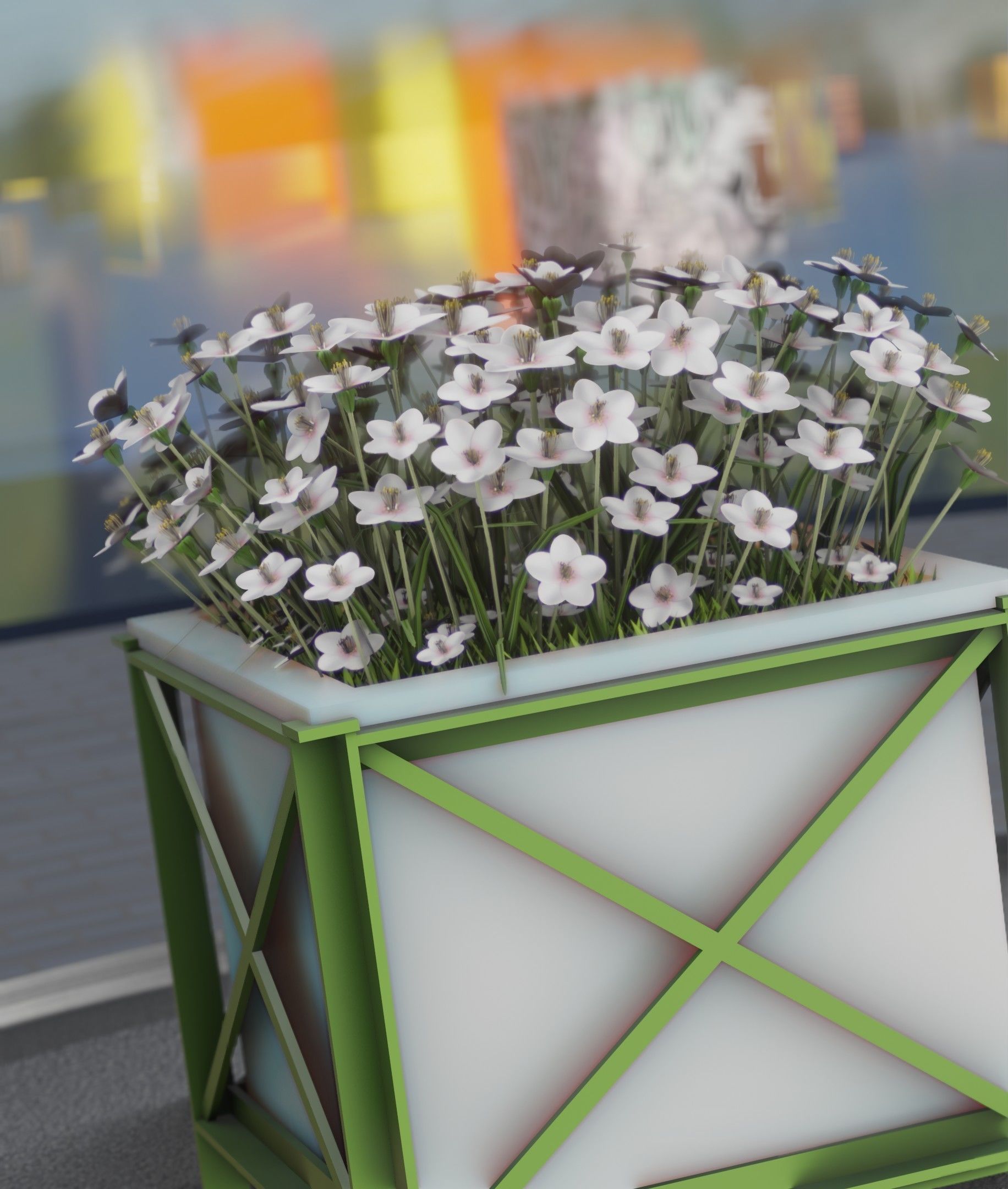 City Flower Pot with White Flowers - Object 3 Low-poly 3D model_14