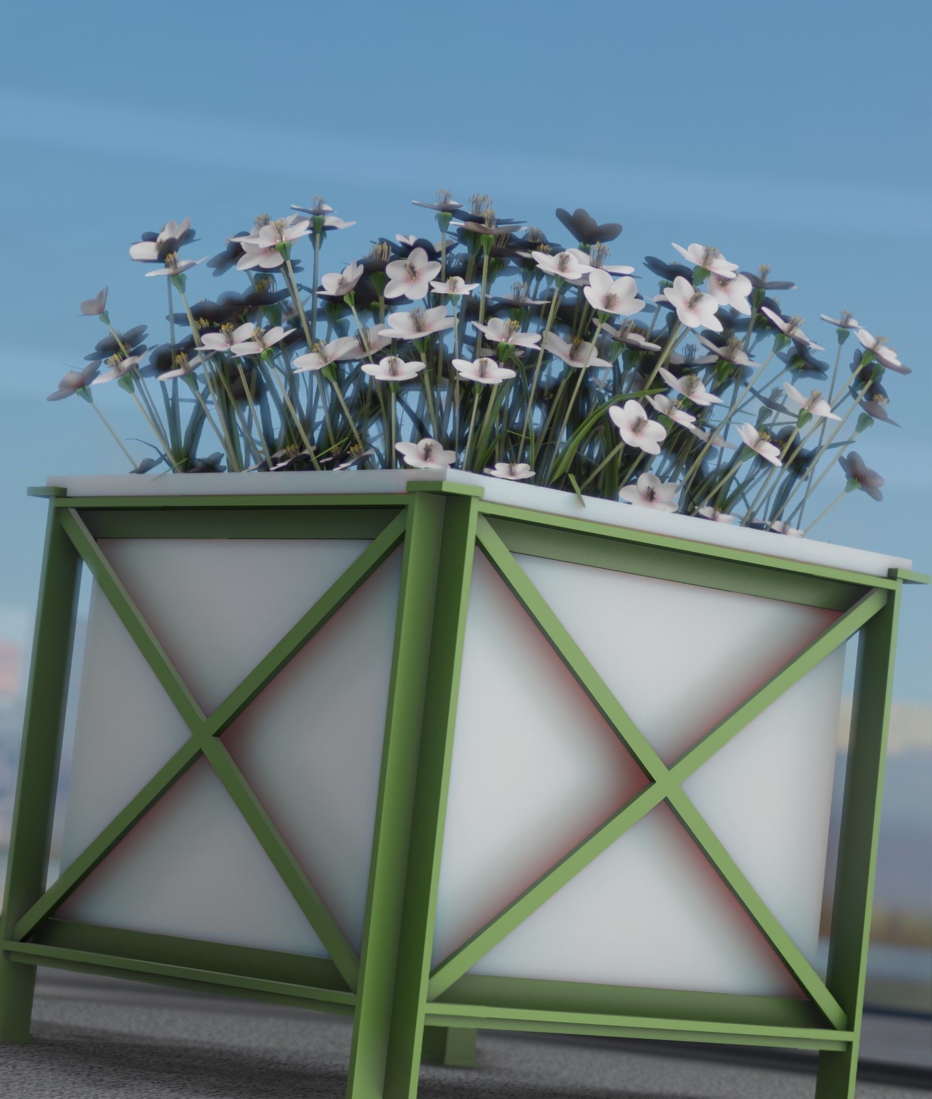 City Flower Pot with White Flowers - Object 3 Low-poly 3D model_33