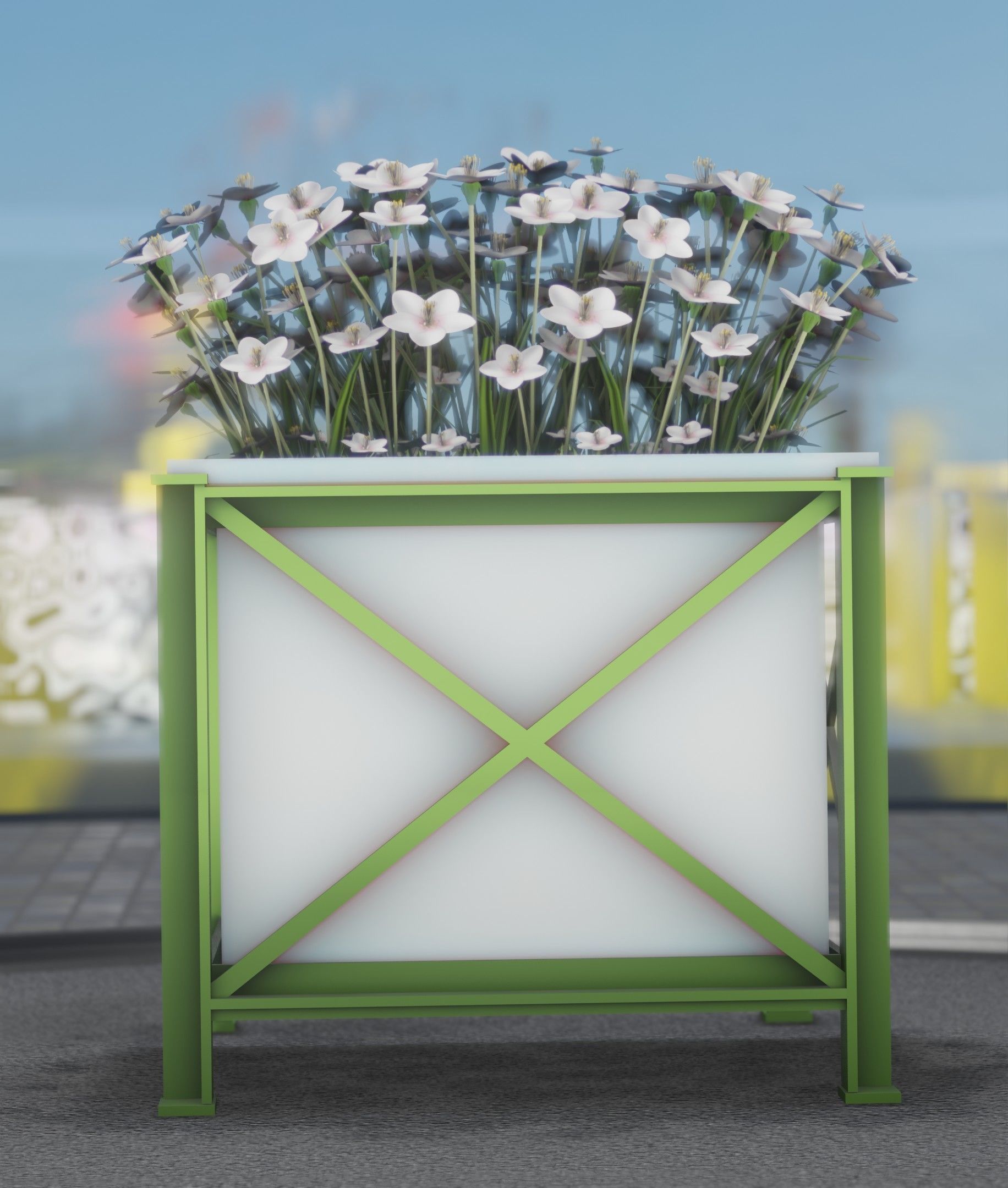 City Flower Pot with White Flowers - Object 3 Low-poly 3D model_39