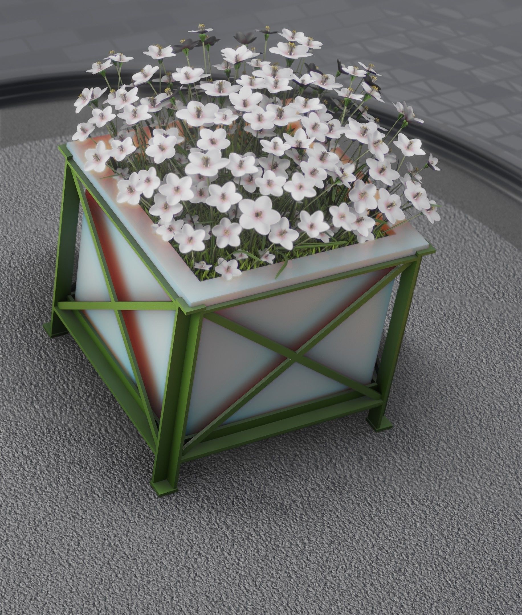 City Flower Pot with White Flowers - Object 3 Low-poly 3D model_23