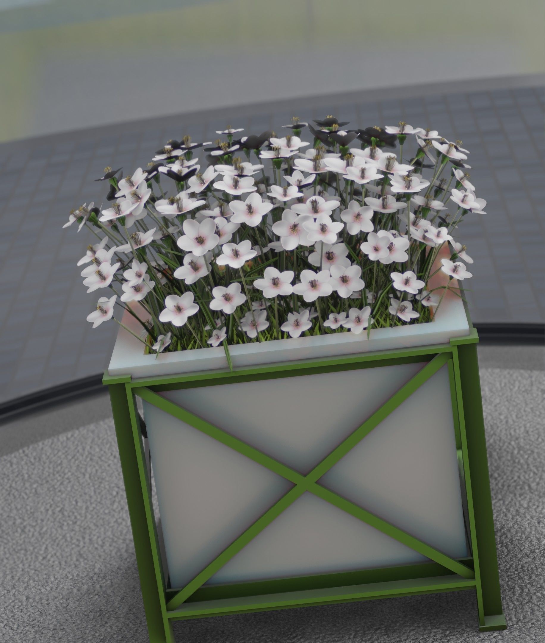 City Flower Pot with White Flowers - Object 3 Low-poly 3D model_45
