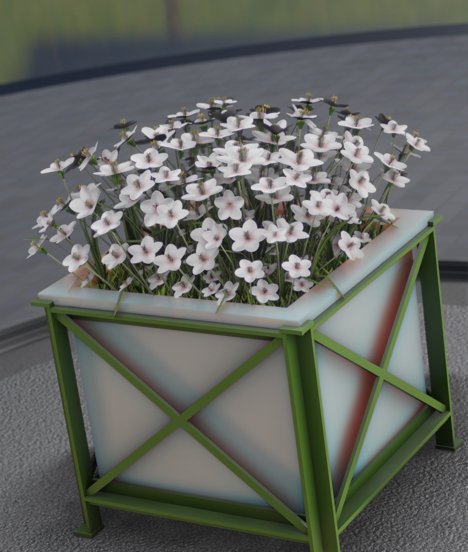 City Flower Pot with White Flowers - Object 3 Low-poly 3D model_46
