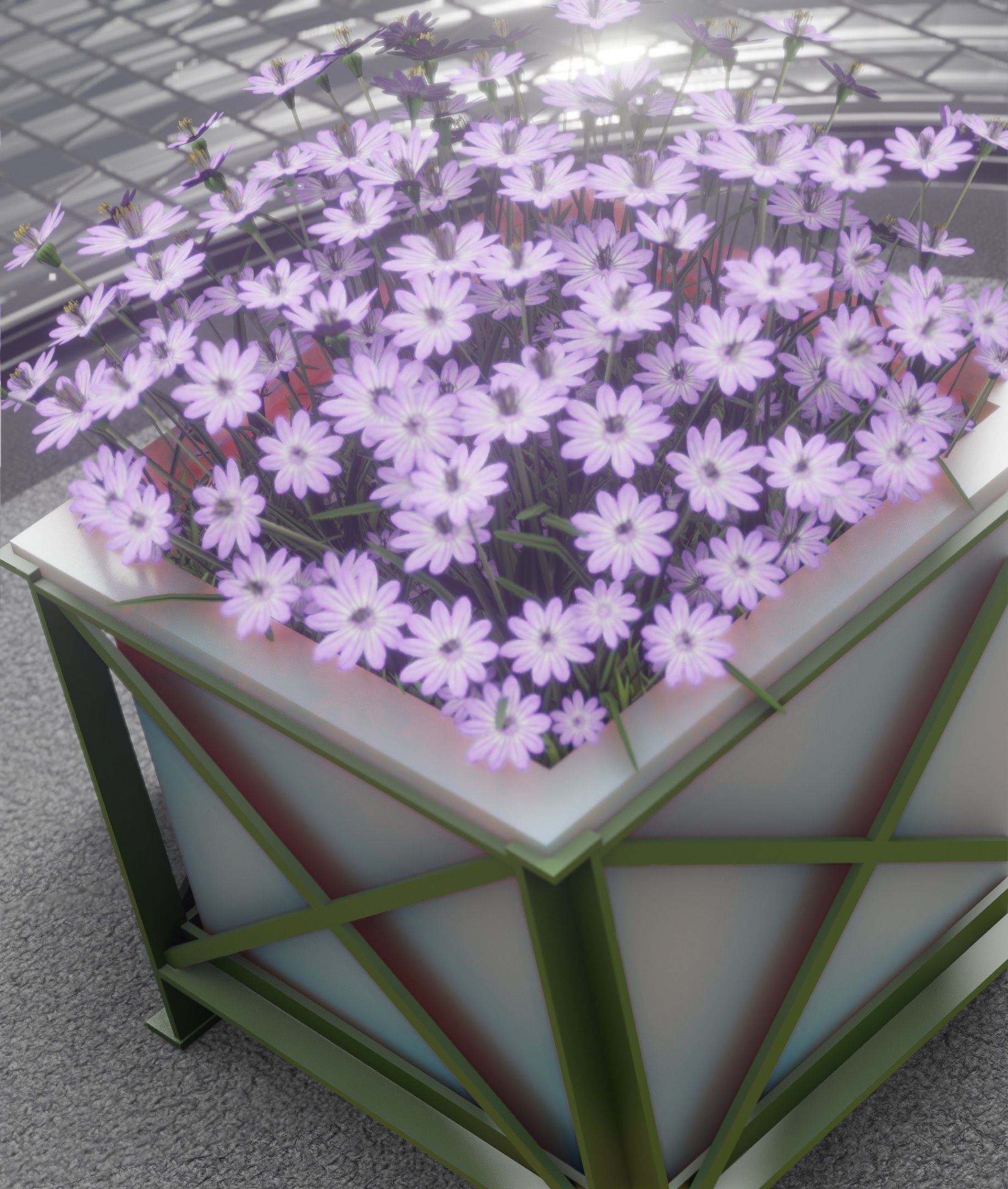 City Flower Pot with Violet Flowers - Object 4 Low-poly 3D model_27