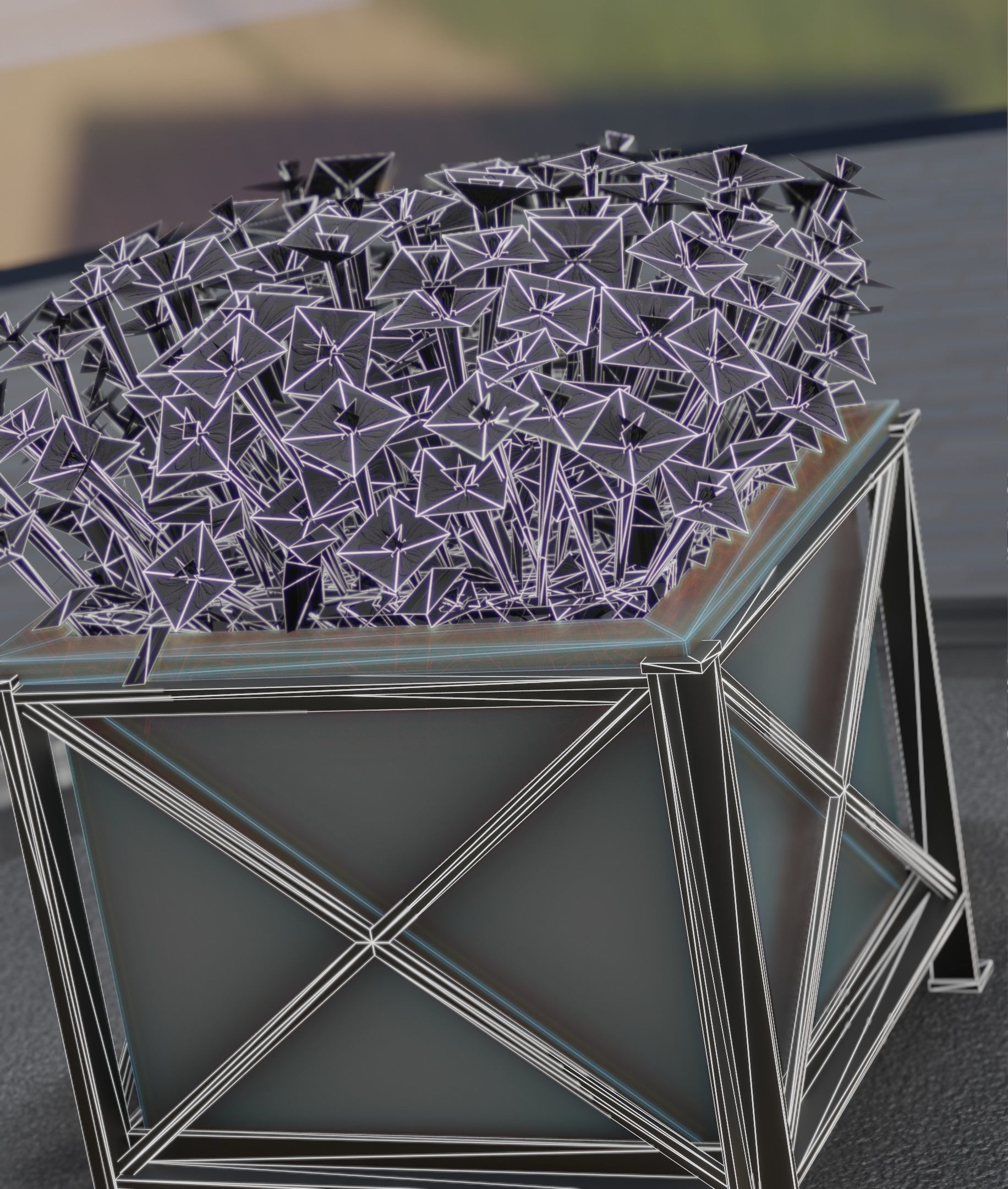 City Flower Pot with Violet Flowers - Object 4 Low-poly 3D model_15