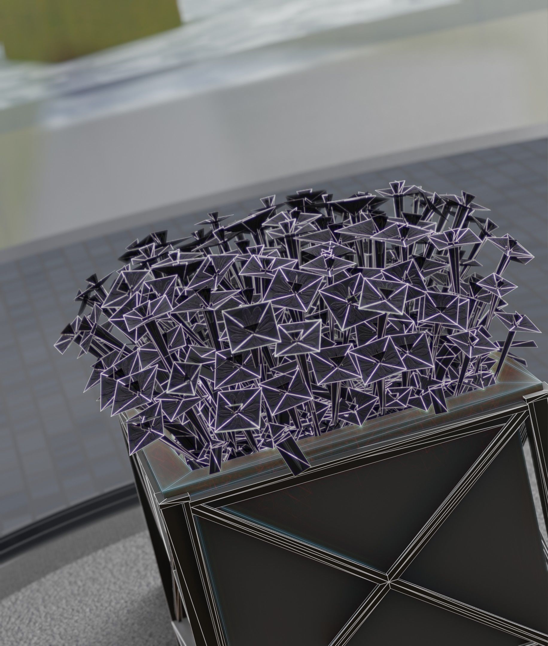 City Flower Pot with Violet Flowers - Object 4 Low-poly 3D model_3