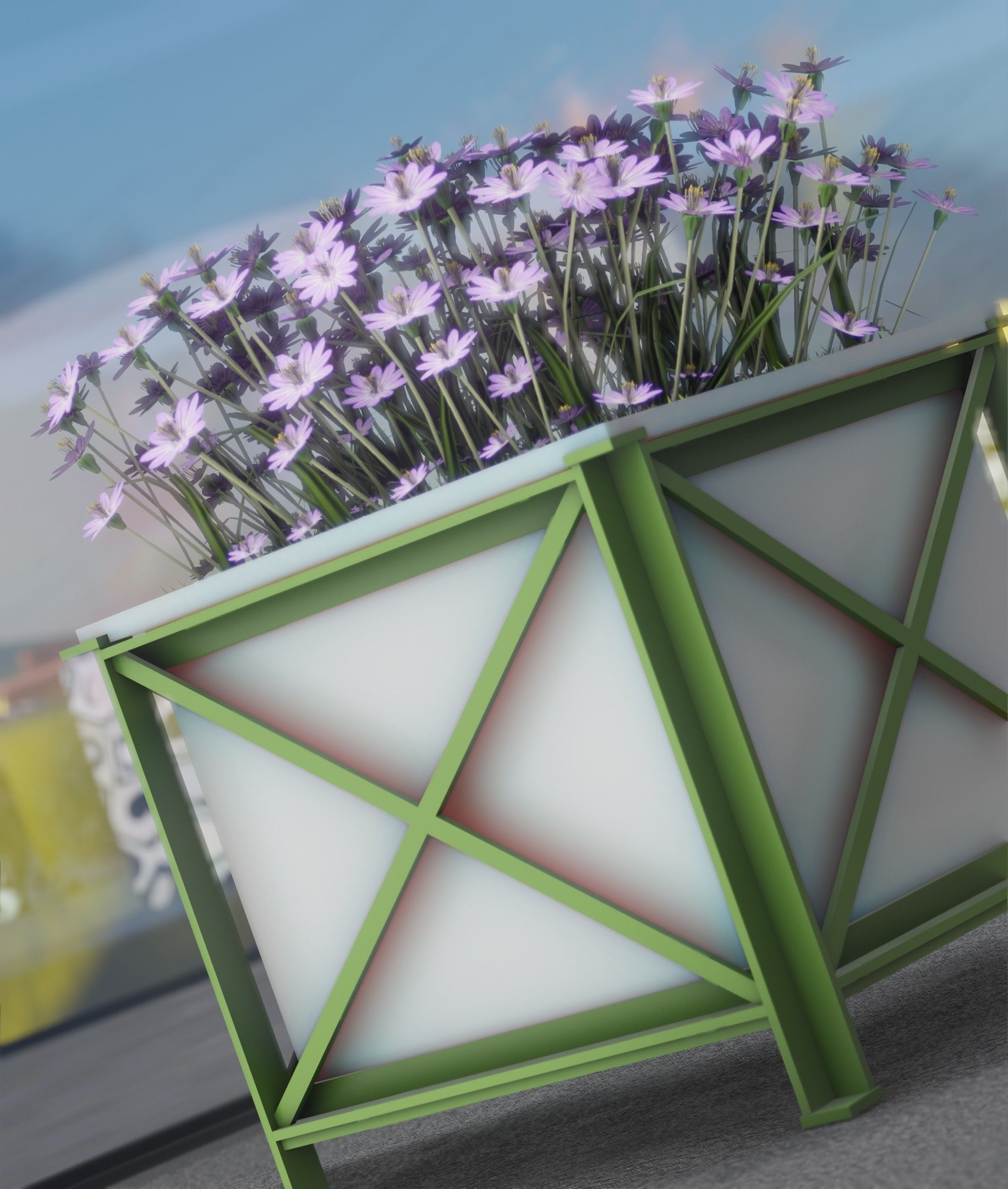 City Flower Pot with Violet Flowers - Object 4 Low-poly 3D model_39