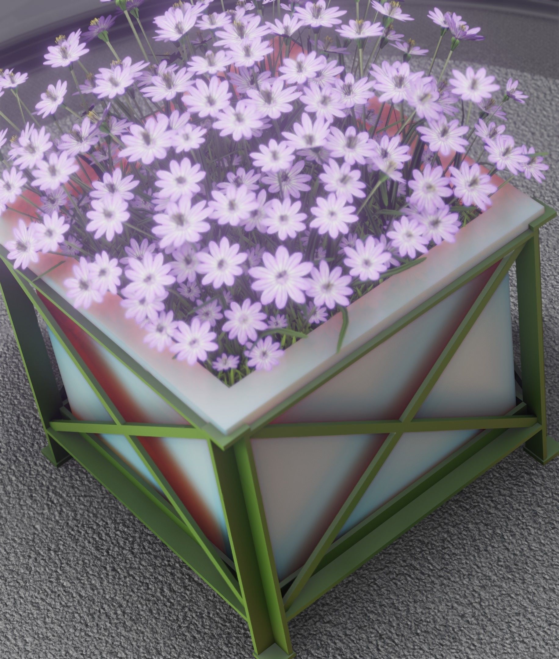 City Flower Pot with Violet Flowers - Object 4 Low-poly 3D model_22