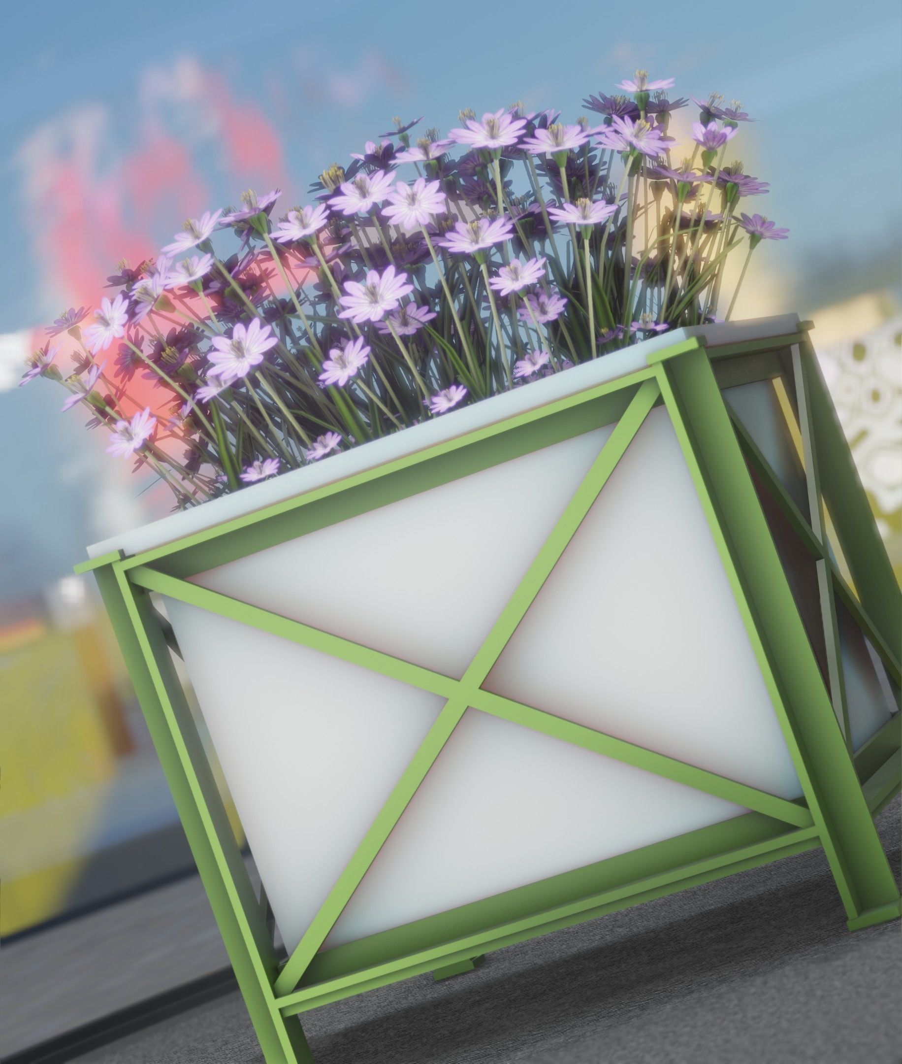 City Flower Pot with Violet Flowers - Object 4 Low-poly 3D model_38