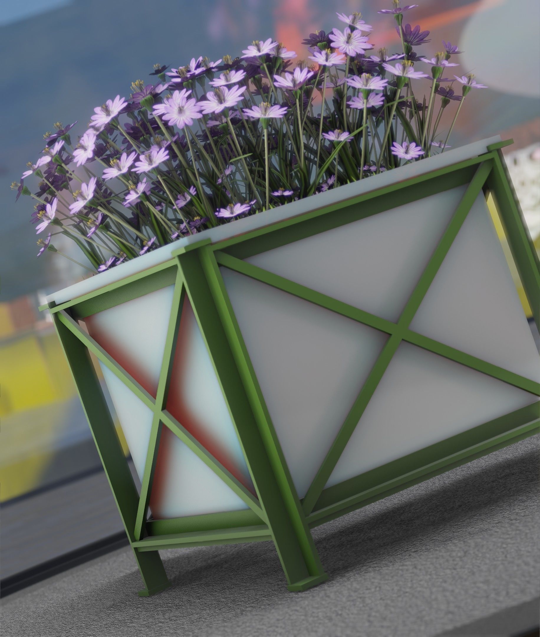 City Flower Pot with Violet Flowers - Object 4 Low-poly 3D model_40