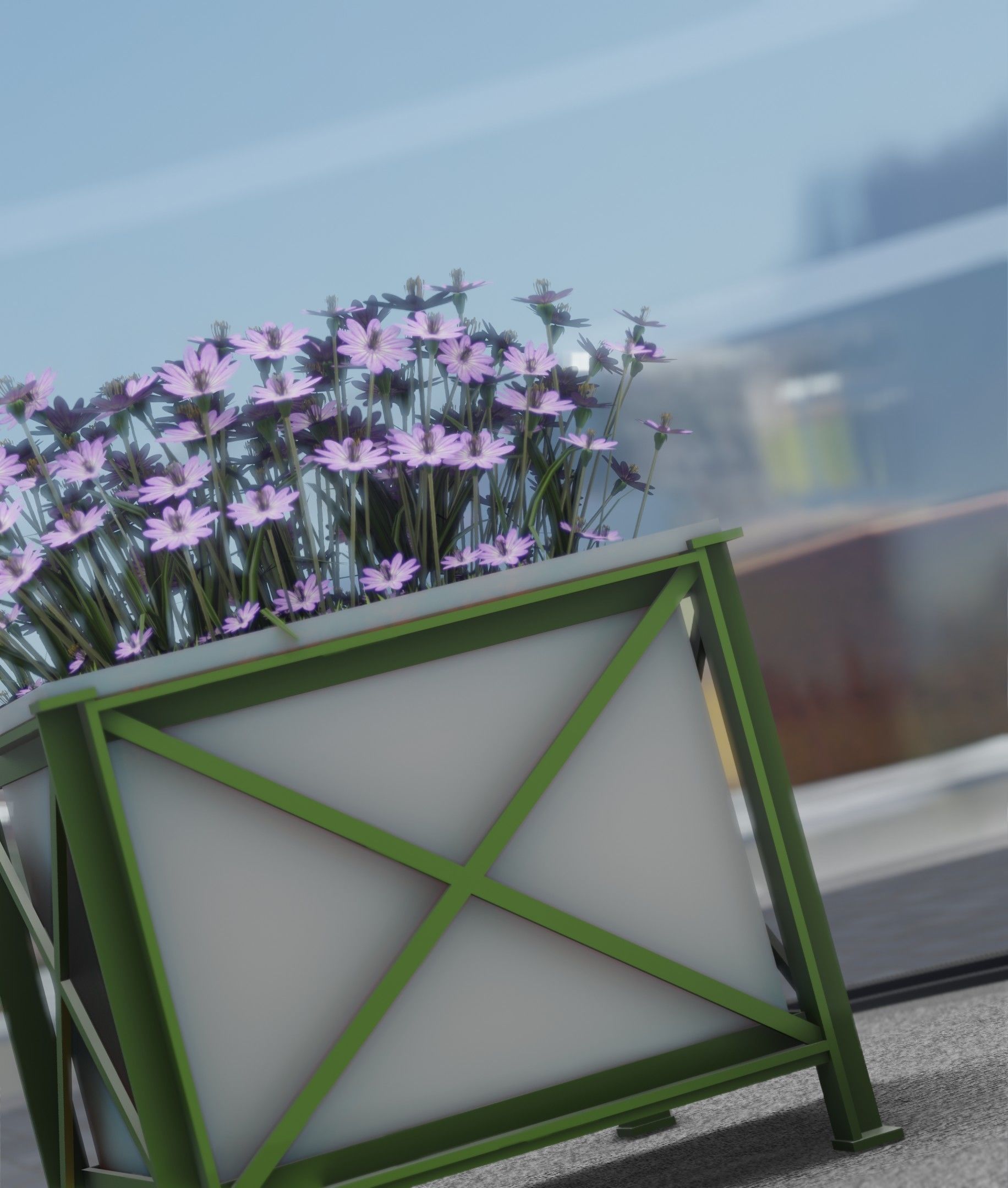 City Flower Pot with Violet Flowers - Object 4 Low-poly 3D model_44