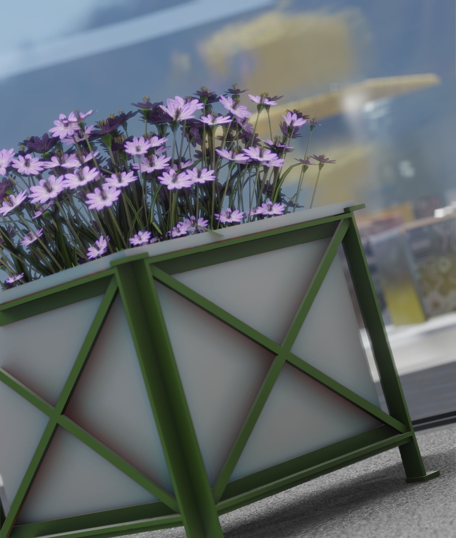 City Flower Pot with Violet Flowers - Object 4 Low-poly 3D model_43