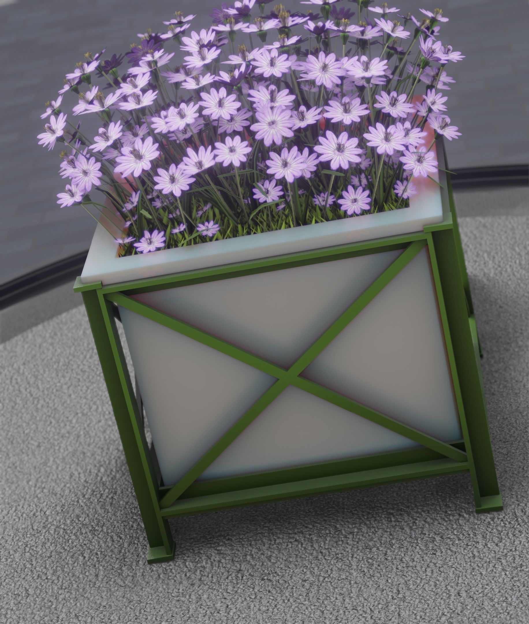 City Flower Pot with Violet Flowers - Object 4 Low-poly 3D model_7