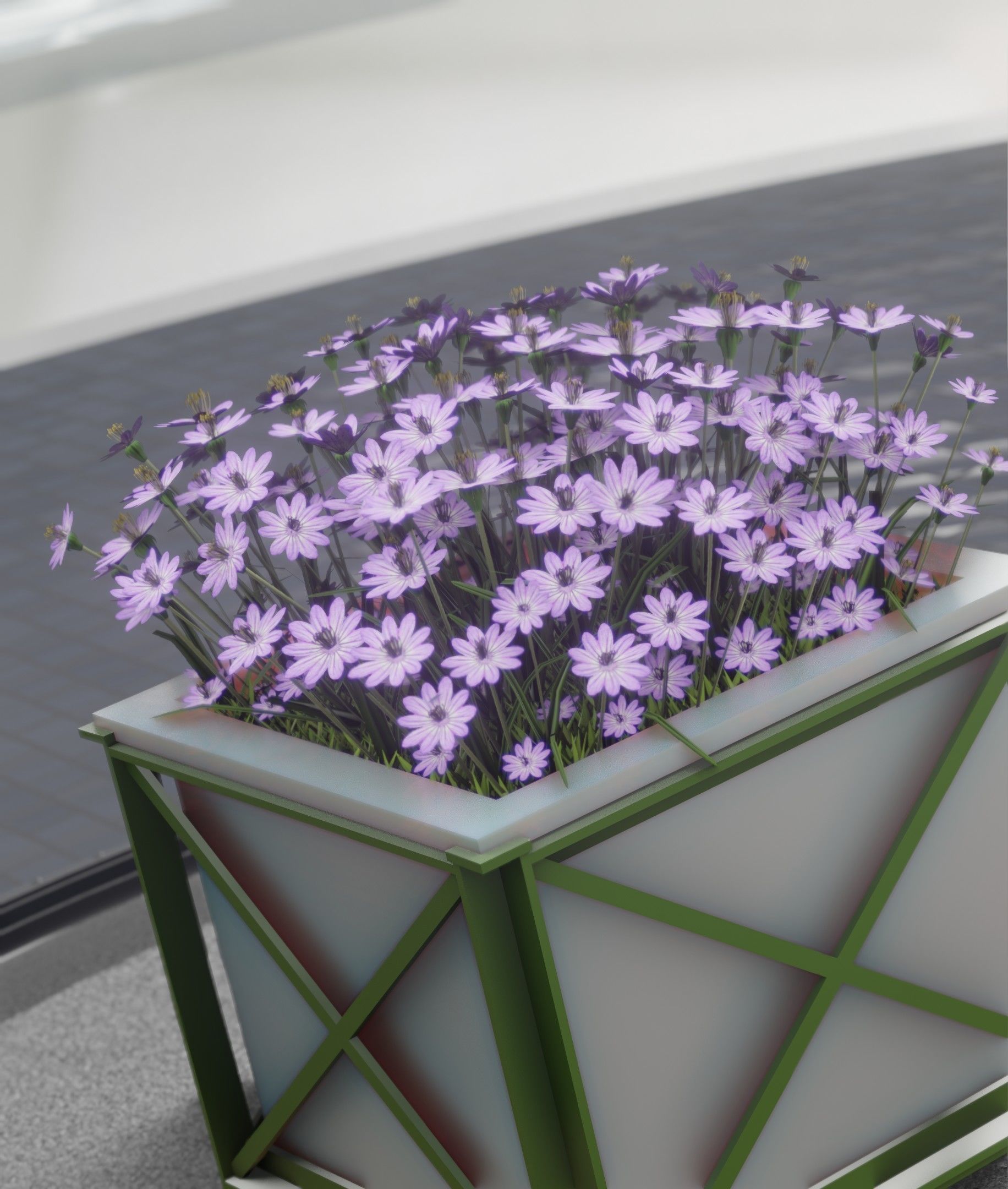 City Flower Pot with Violet Flowers - Object 4 Low-poly 3D model_9