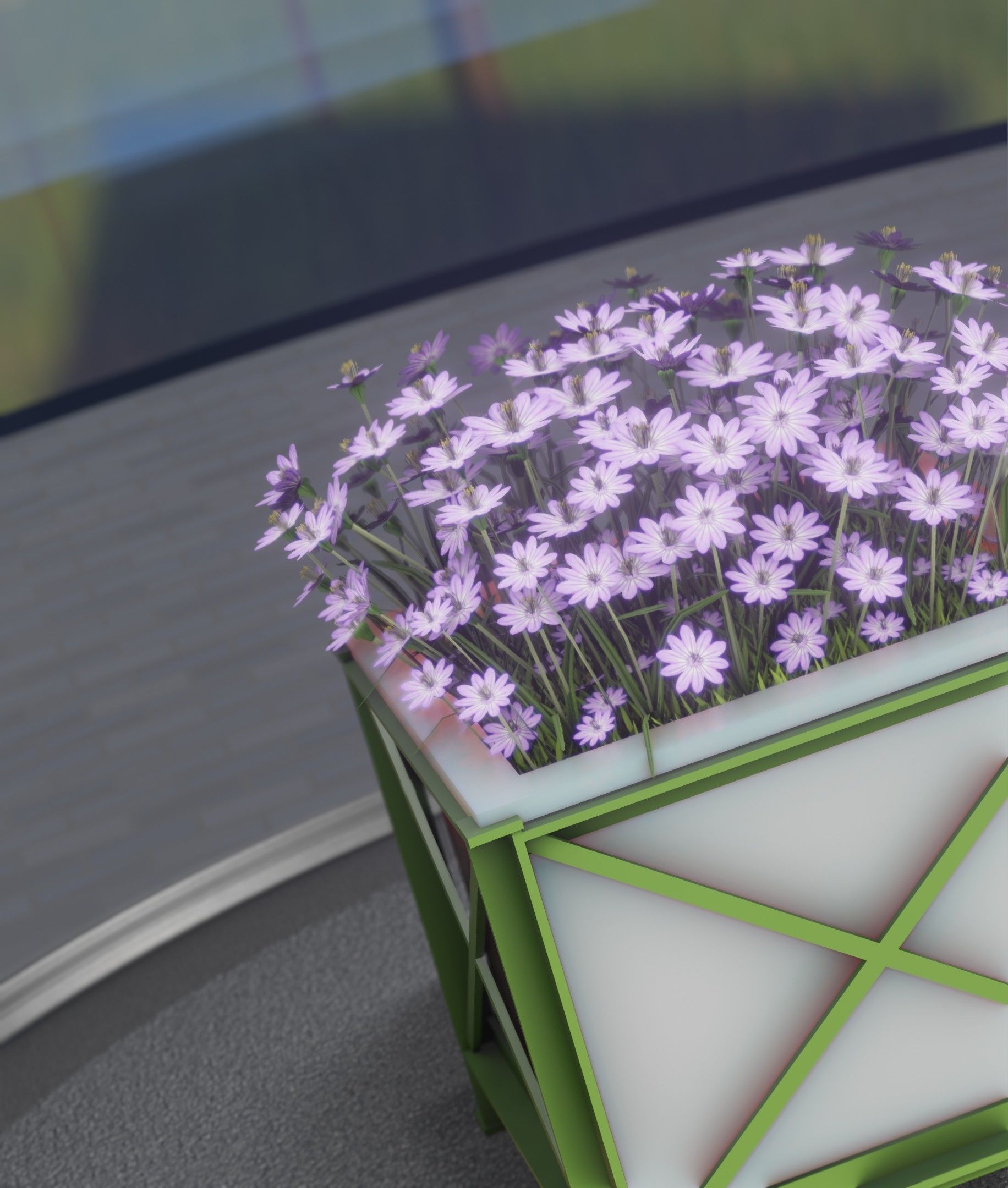 City Flower Pot with Violet Flowers - Object 4 Low-poly 3D model_13