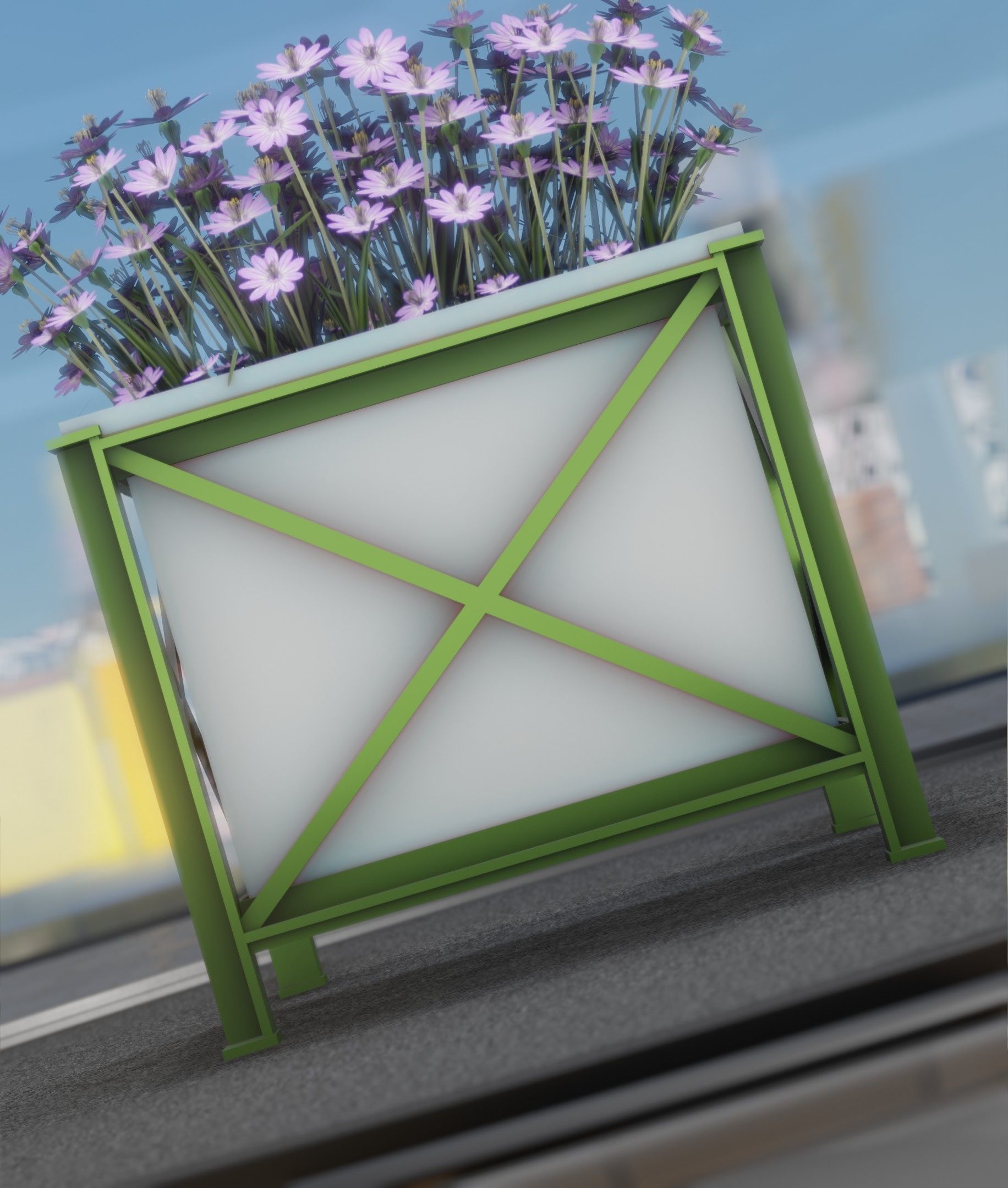 City Flower Pot with Violet Flowers - Object 4 Low-poly 3D model_33