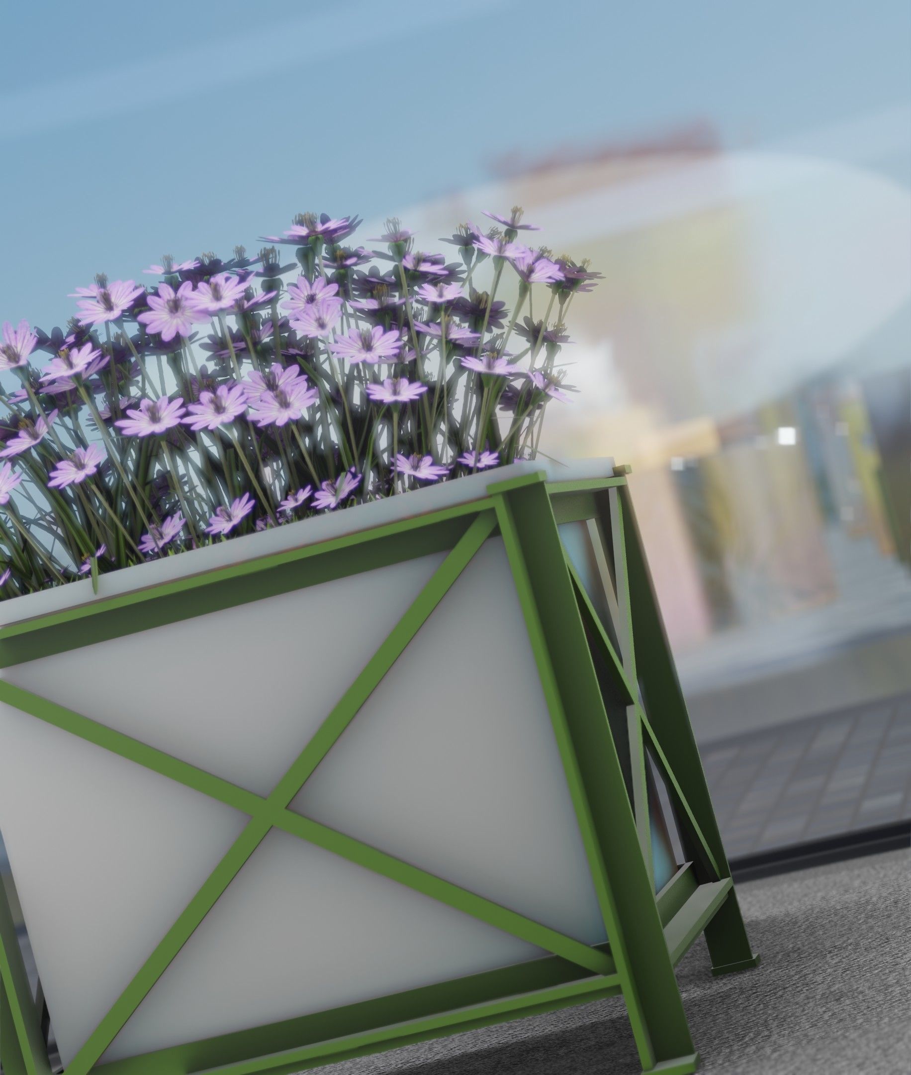 City Flower Pot with Violet Flowers - Object 4 Low-poly 3D model_45