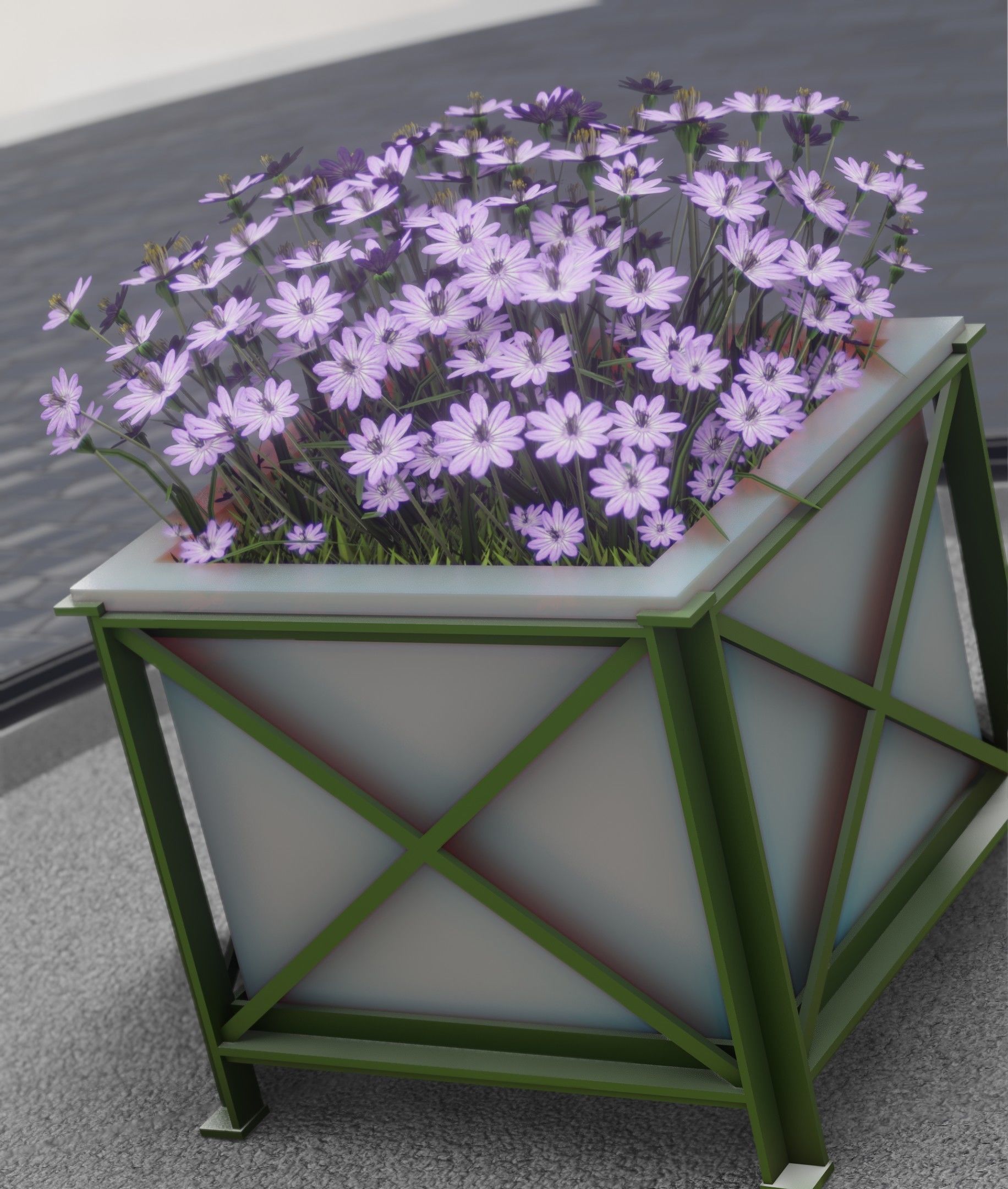 City Flower Pot with Violet Flowers - Object 4 Low-poly 3D model_8